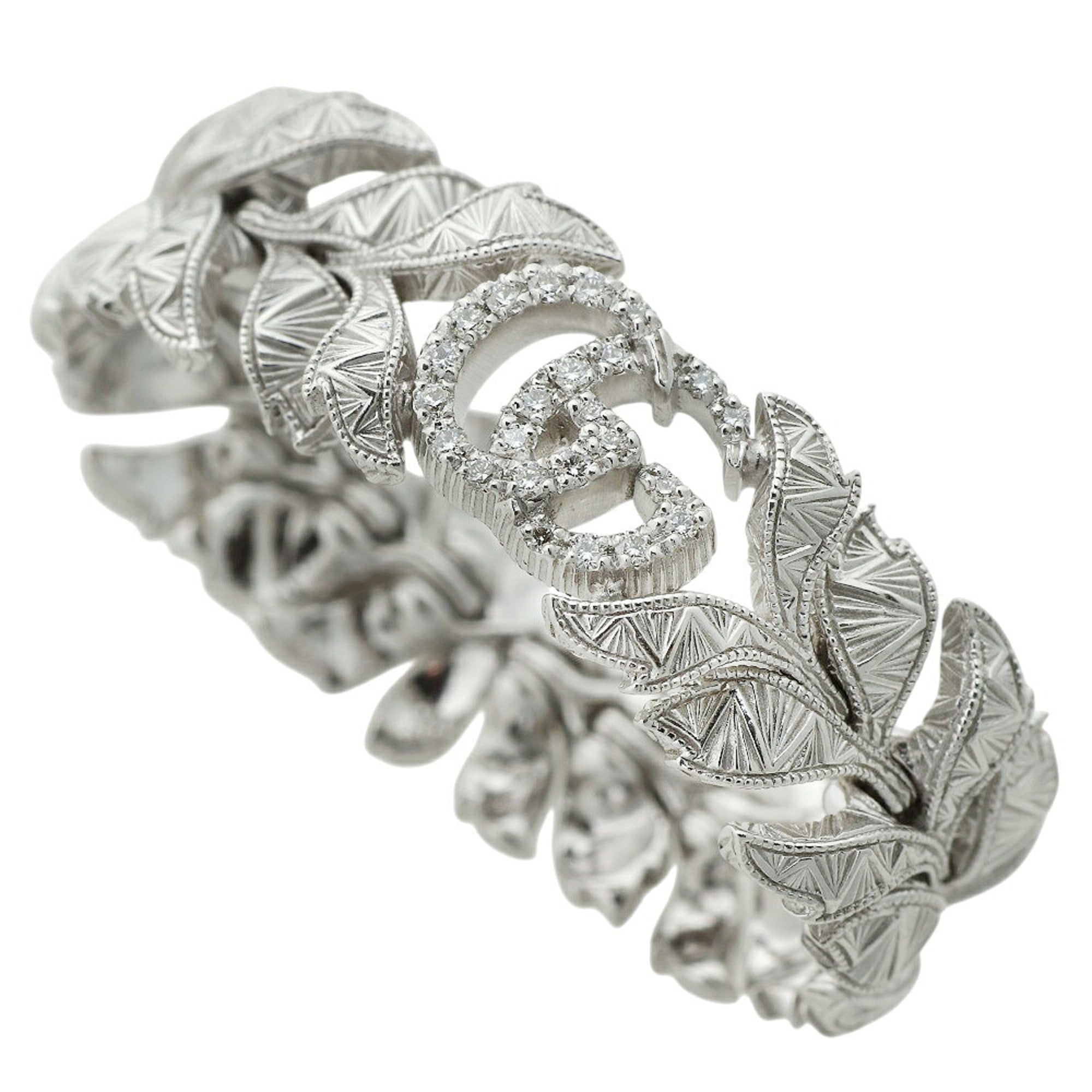 Gucci Flora Ring, approximately 6.6g, 18K White Gold, with small diamonds, size #11 (approximately U