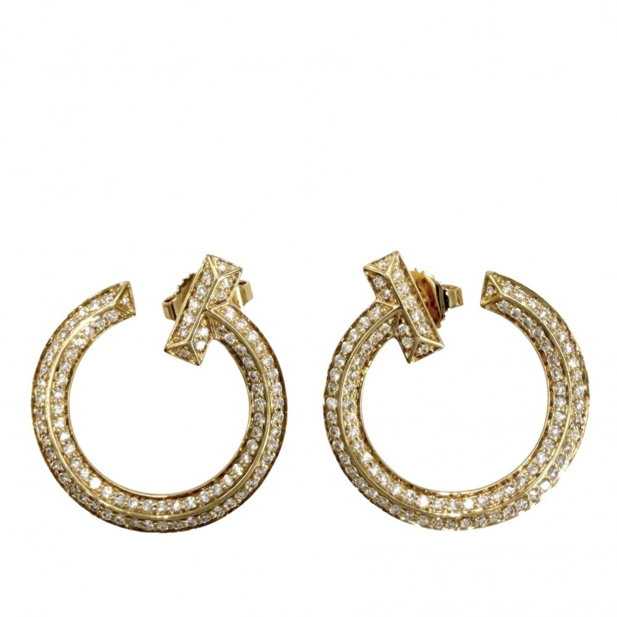 Tiffany & Co. Women\'s Open Hoop Earrings, T-One Design, 18K Yellow Gold (Au750), Diamonds Total 0.4