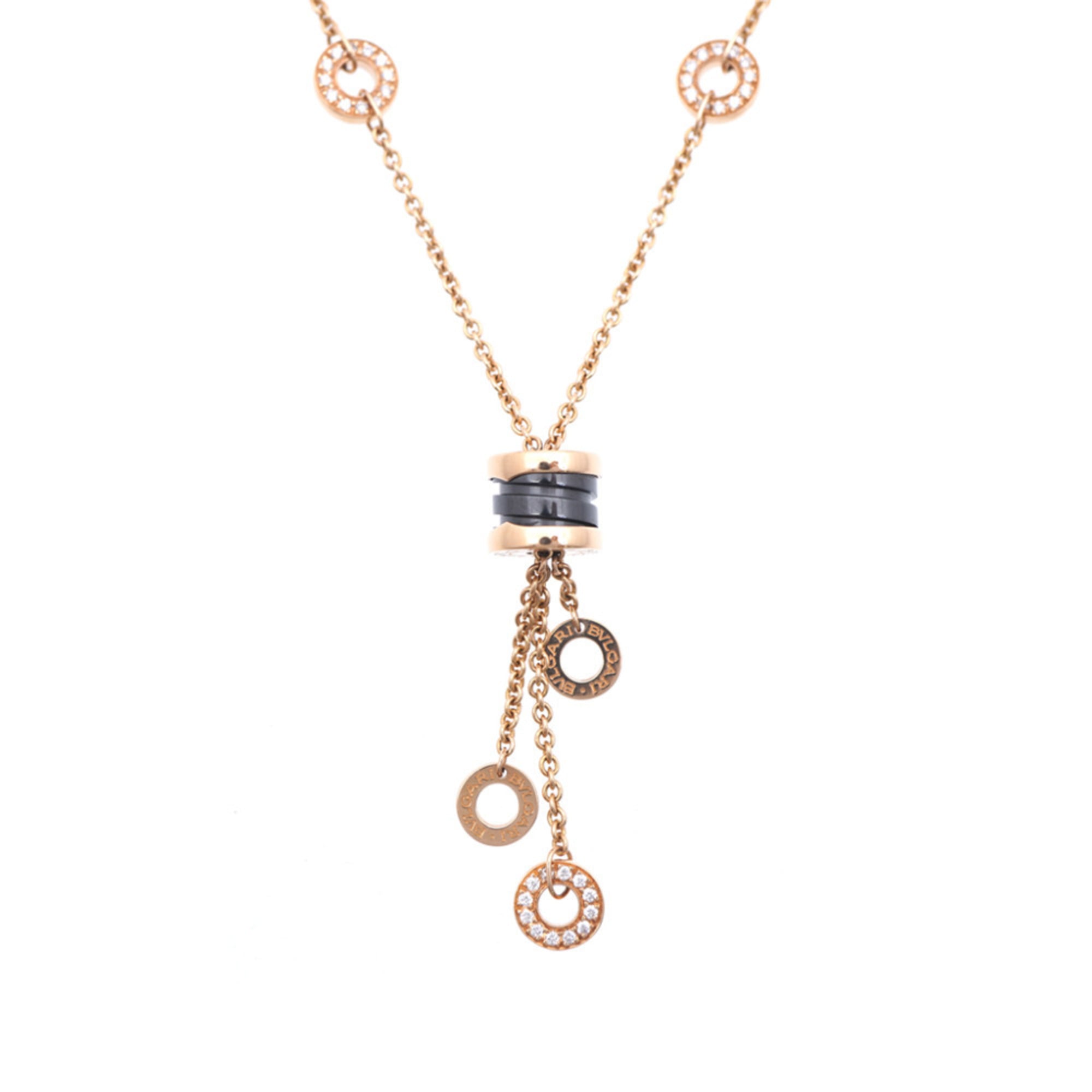 BVLGARI B.Zero1 Element Diamond 750PG Black Ceramic Necklace 18K Pink Gold Jewelry 1676BVLGARI
