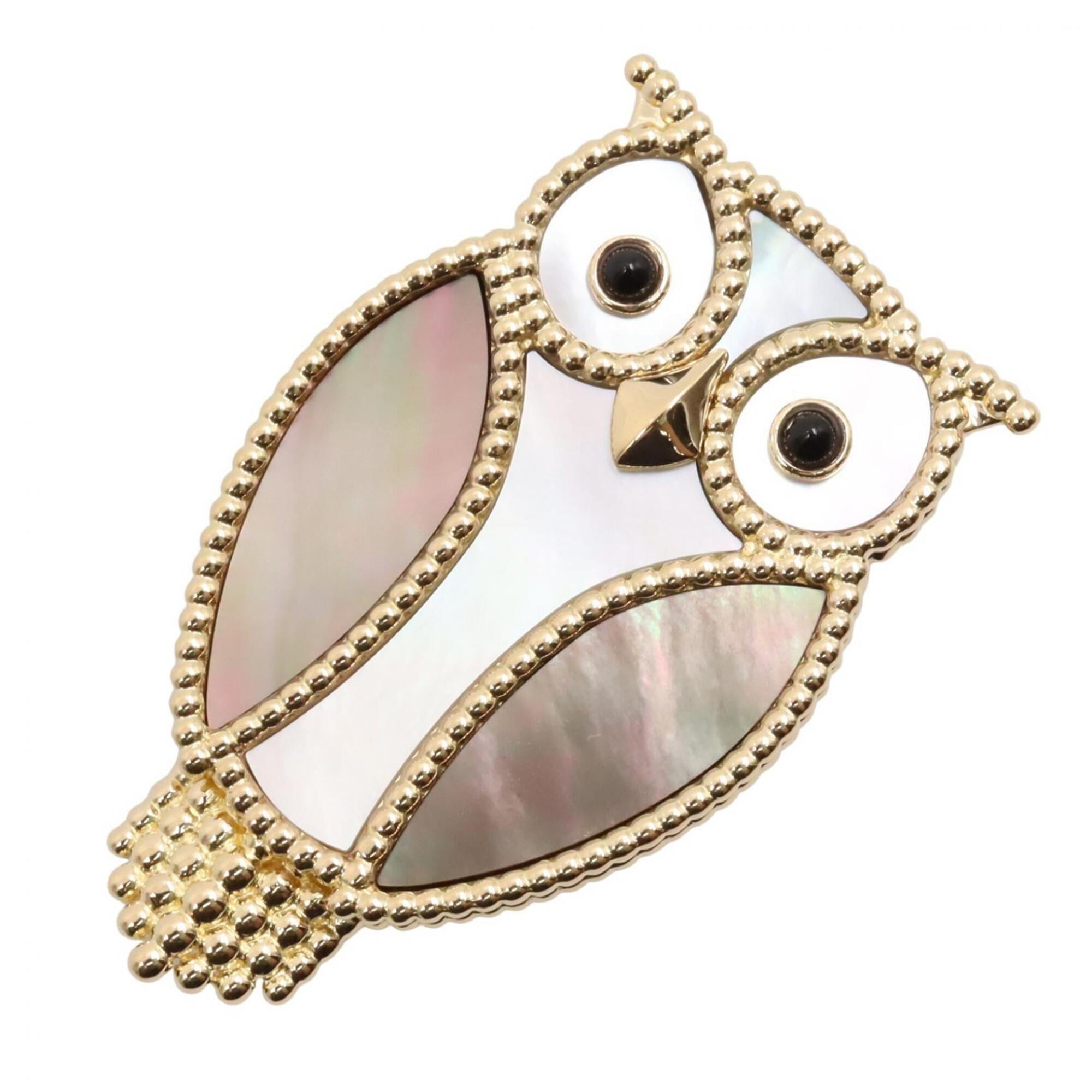 Van Cleef & Arpels Lucky Animals Owl Clip Brooch, 18K (Yellow Gold), Onyx, Mother-of-Pearl, Women\'s