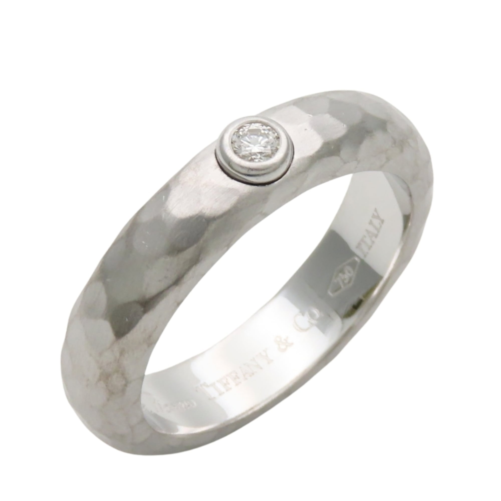 Tiffany & Co. Hammered Ring, 18K White Gold, 1 Diamond, Women\'s.