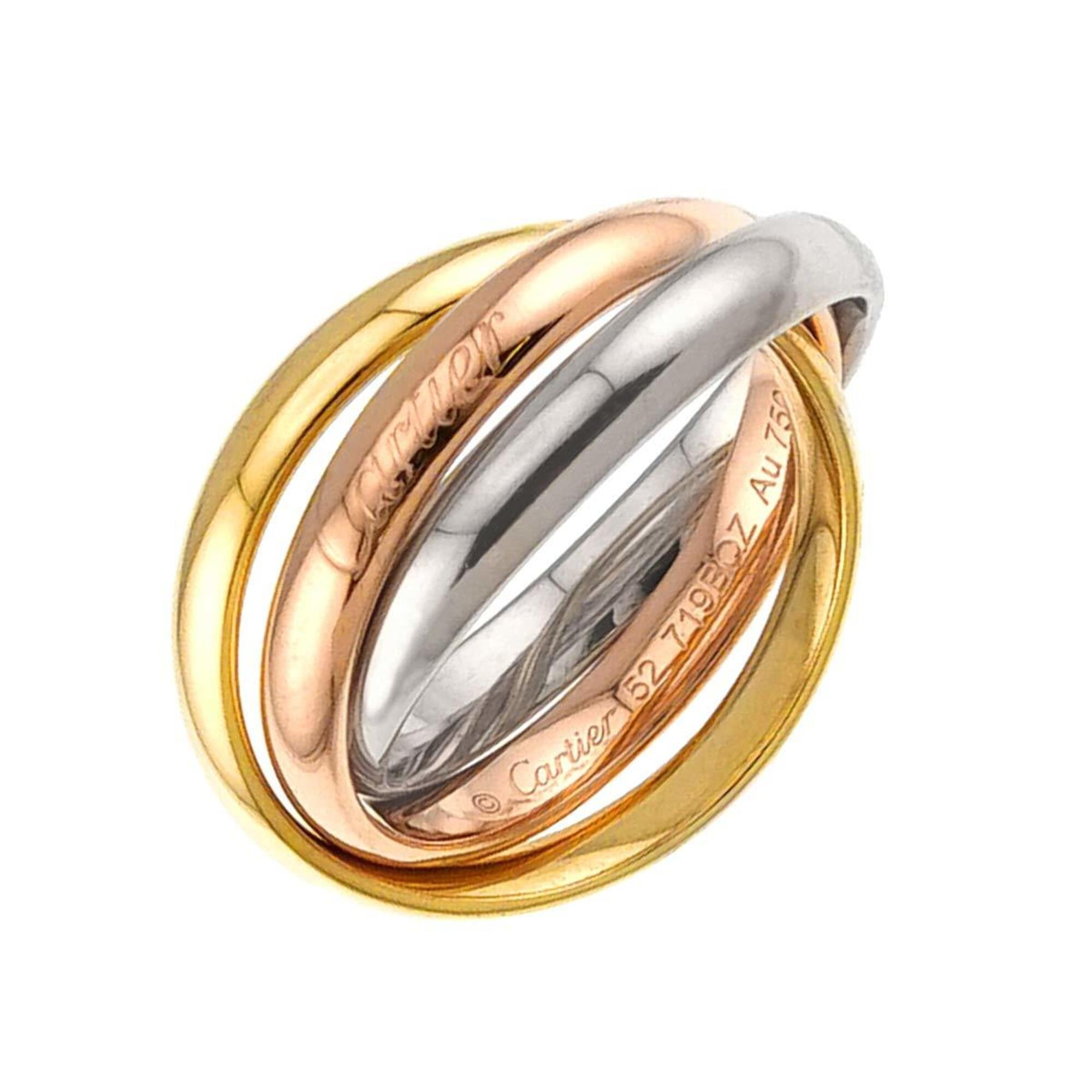 Cartier Trinity Medium MM #52 Ring, 18K Yellow Gold, White Pink Triple Band, Three Colors, 750 Gold.
