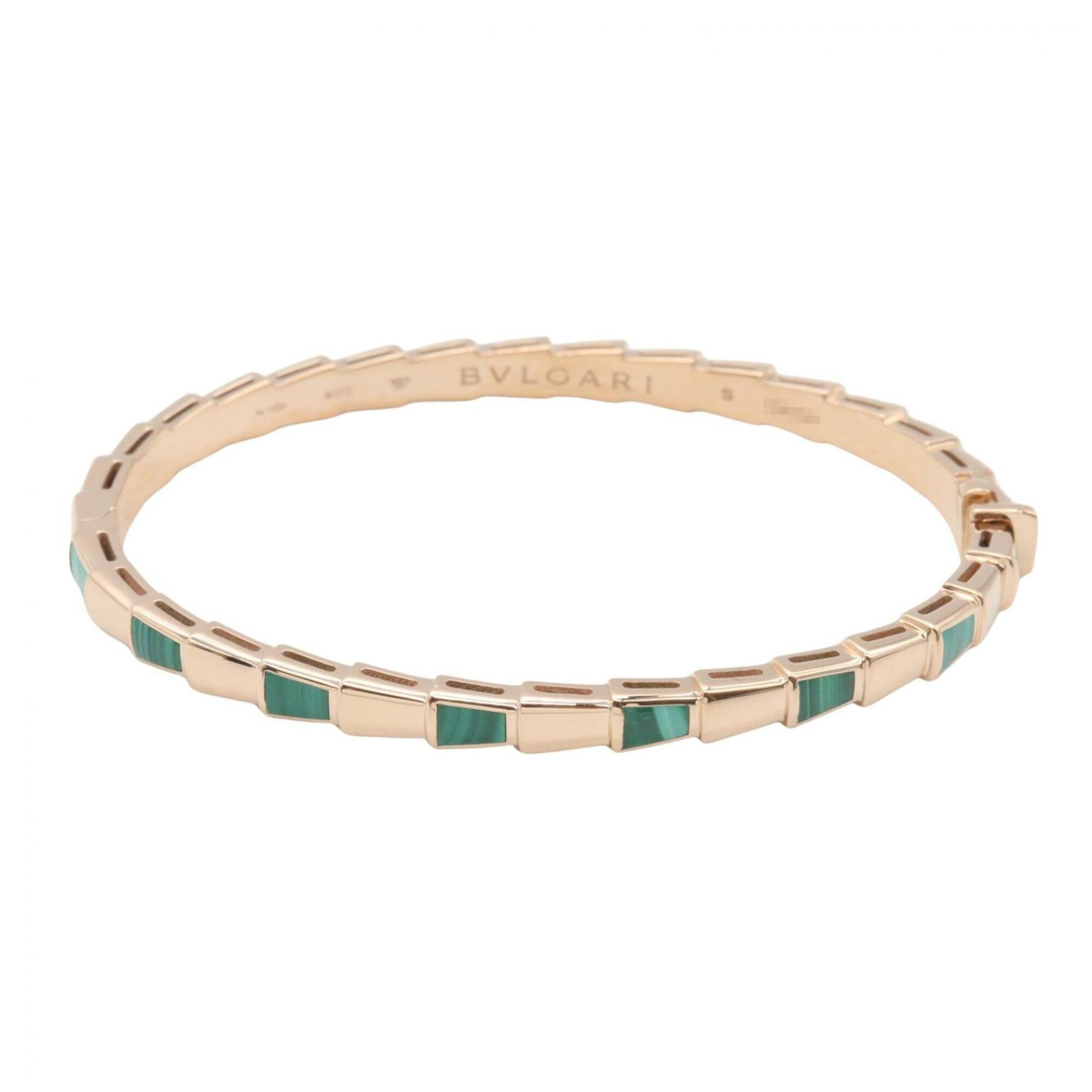 Bulgari BVLGARI Serpenti Viper Malachite Bracelet, 18KPG (Pink Gold), Malachite, Women\'s, Gold/Gree