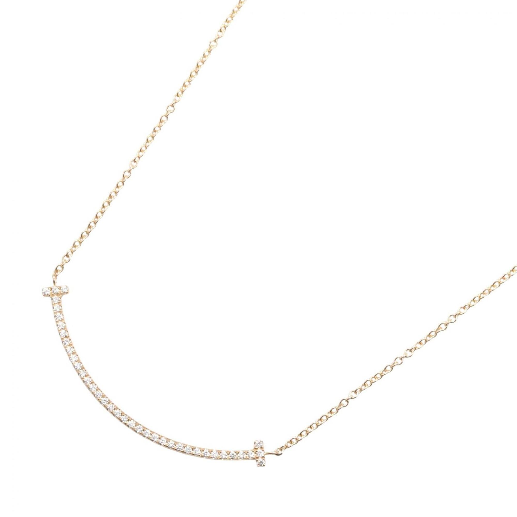 Tiffany & Co. T Smile Small Diamond Necklace, 18K Pink Gold (PG), Diamond, Women\'s, Tone, Clear 630