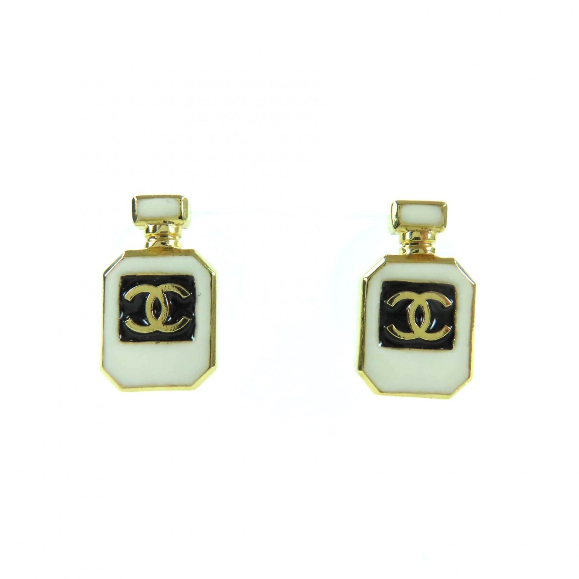 CHANEL C25C Coco Mark Perfume Bottle Earrings, Gold, Comes with Box and Dust Bag, Made in France, Wo