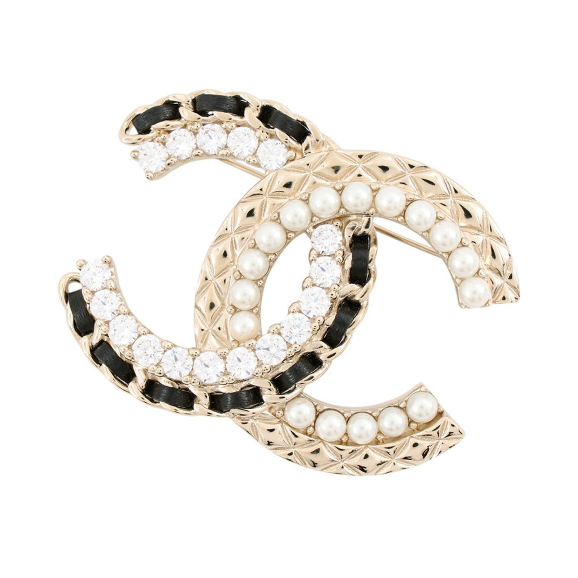 Chanel Brooch, Coco Mark Rhinestone, Faux Pearl, Lambskin, B25V AB8609 CHANEL Brooch BROACH