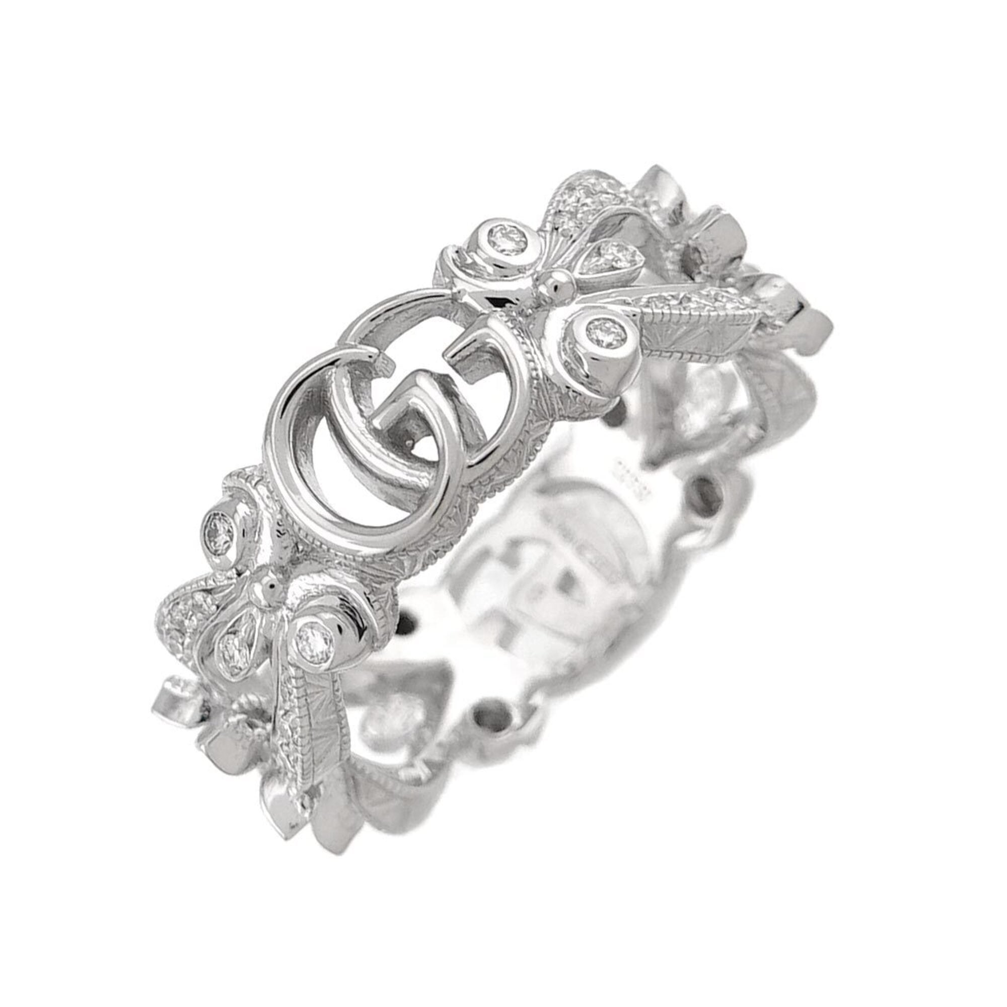 Gucci Flora #8 Ring with Diamonds, 18K White Gold (750)