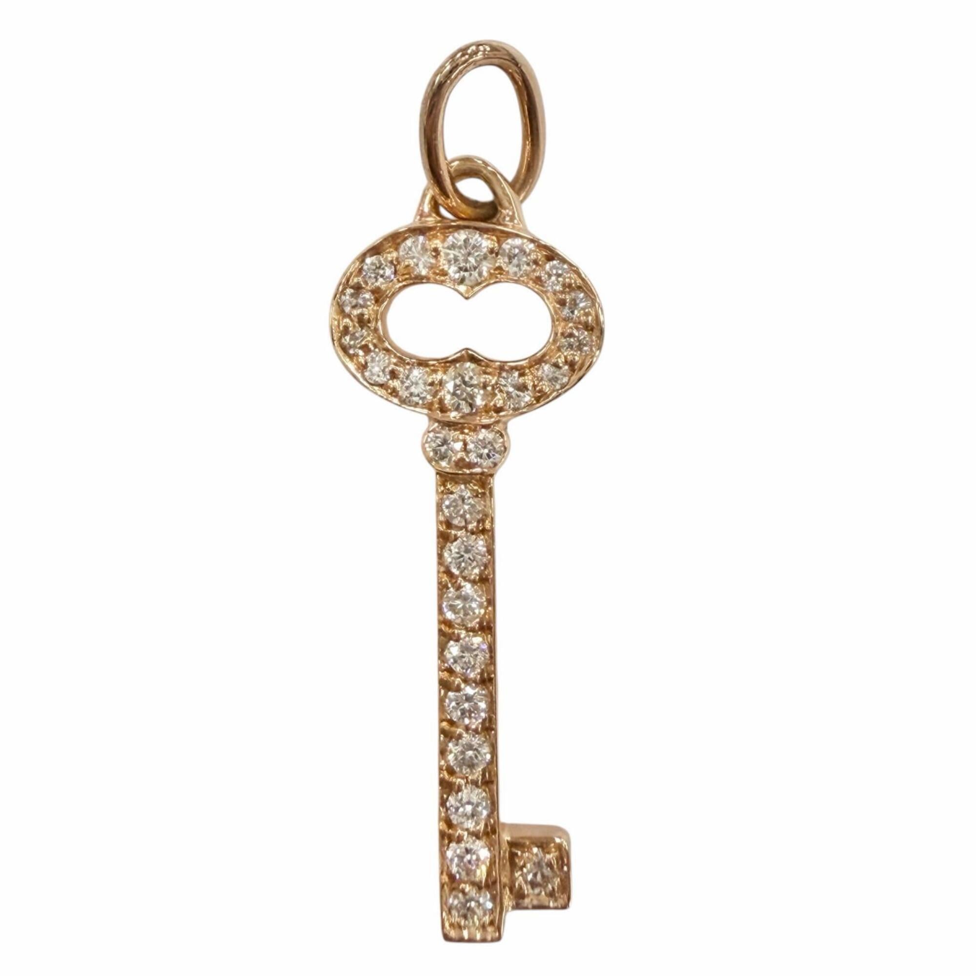 TIFFANY&Co. Tiffany Vintage Oval Key Mini Diamond 26P 750 (PG) Pendant Top Pink Gold Weight 1.2g Wom
