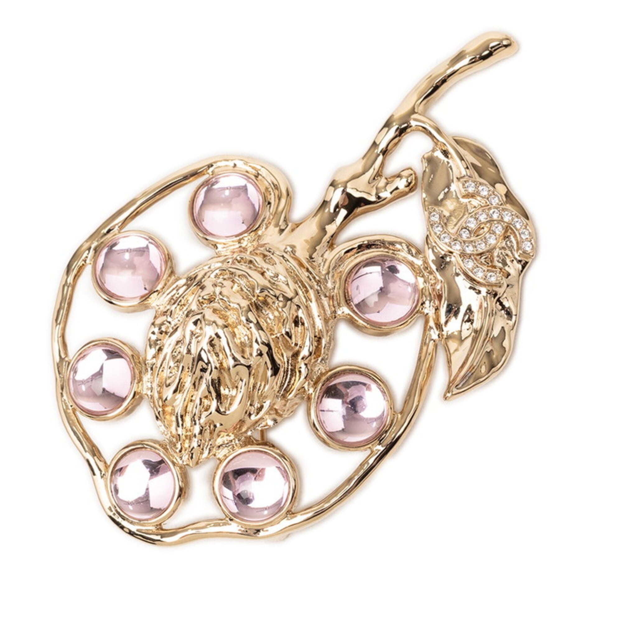 Chanel Coco Mark Bijou Fruit Motif Brooch, Light Purple Gold Plated Rhinestone, Women\'s CHANEL