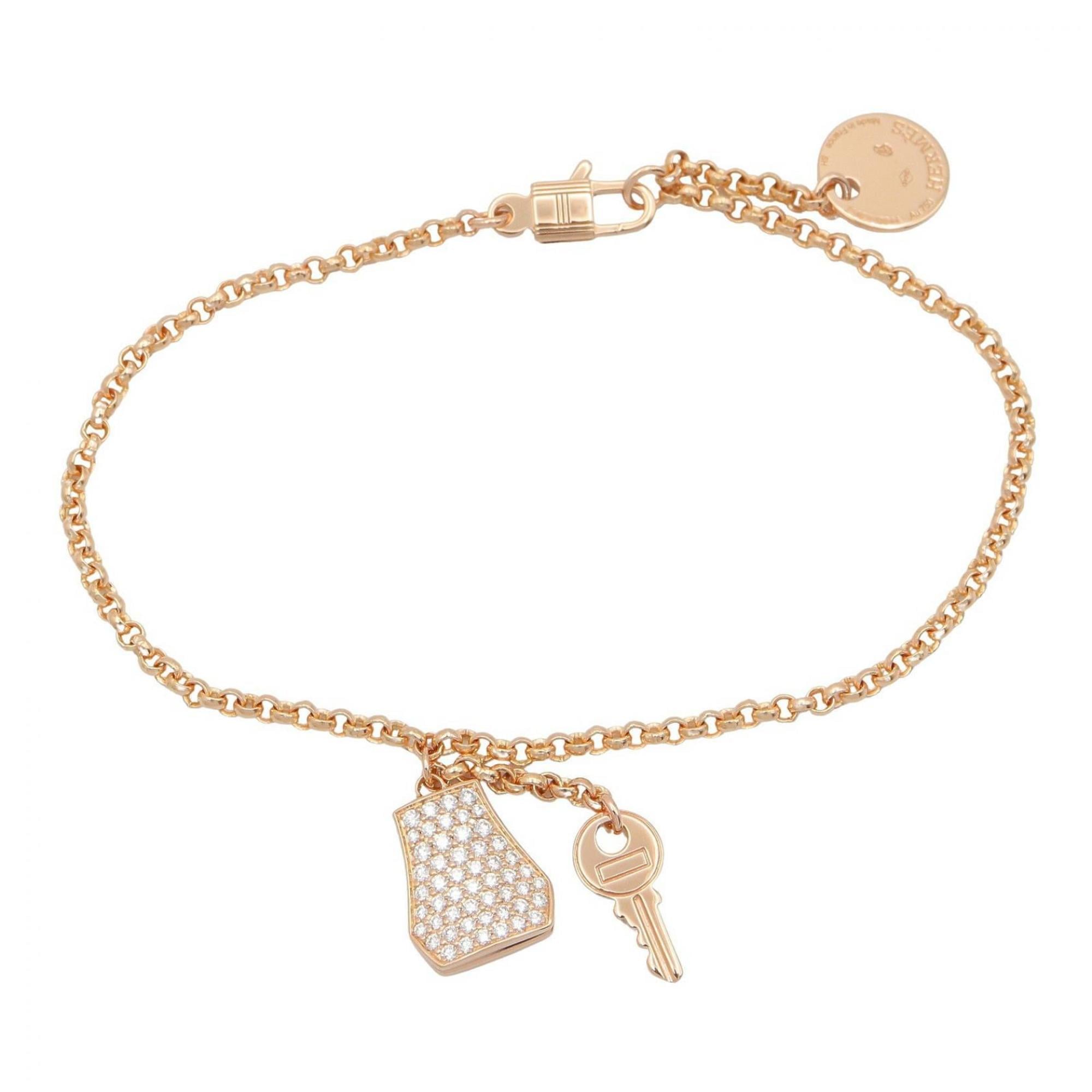 Hermes Kelly Clochette Small Bracelet PM Accessory 18KPG (Pink Gold) Diamond Women\'s Clear Gold Ton