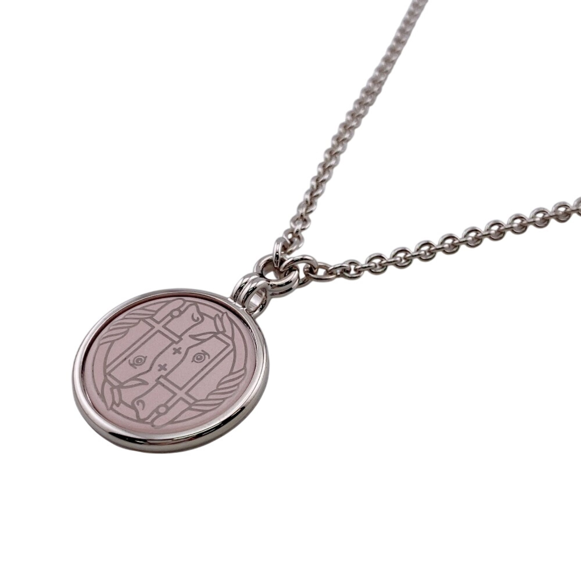 HERMES Medallion Quadrire Necklace Chain Silver
