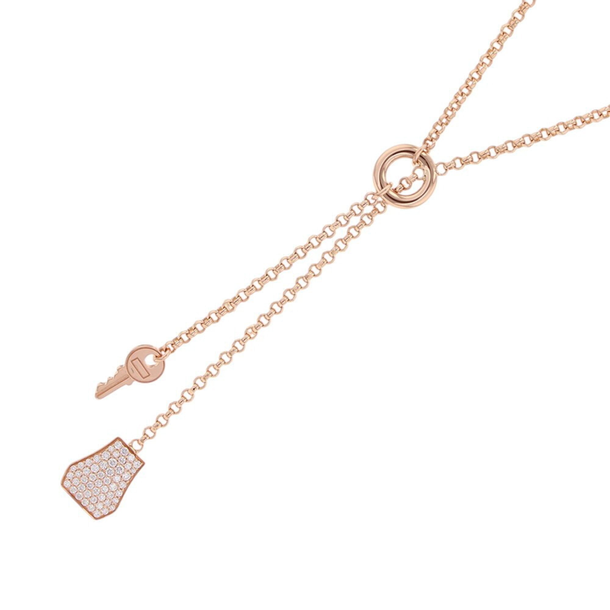 Hermes Kelly Clochette PM Necklace with 104 Diamonds (0.53ct total) in 18K Pink Gold. HERMES pendant