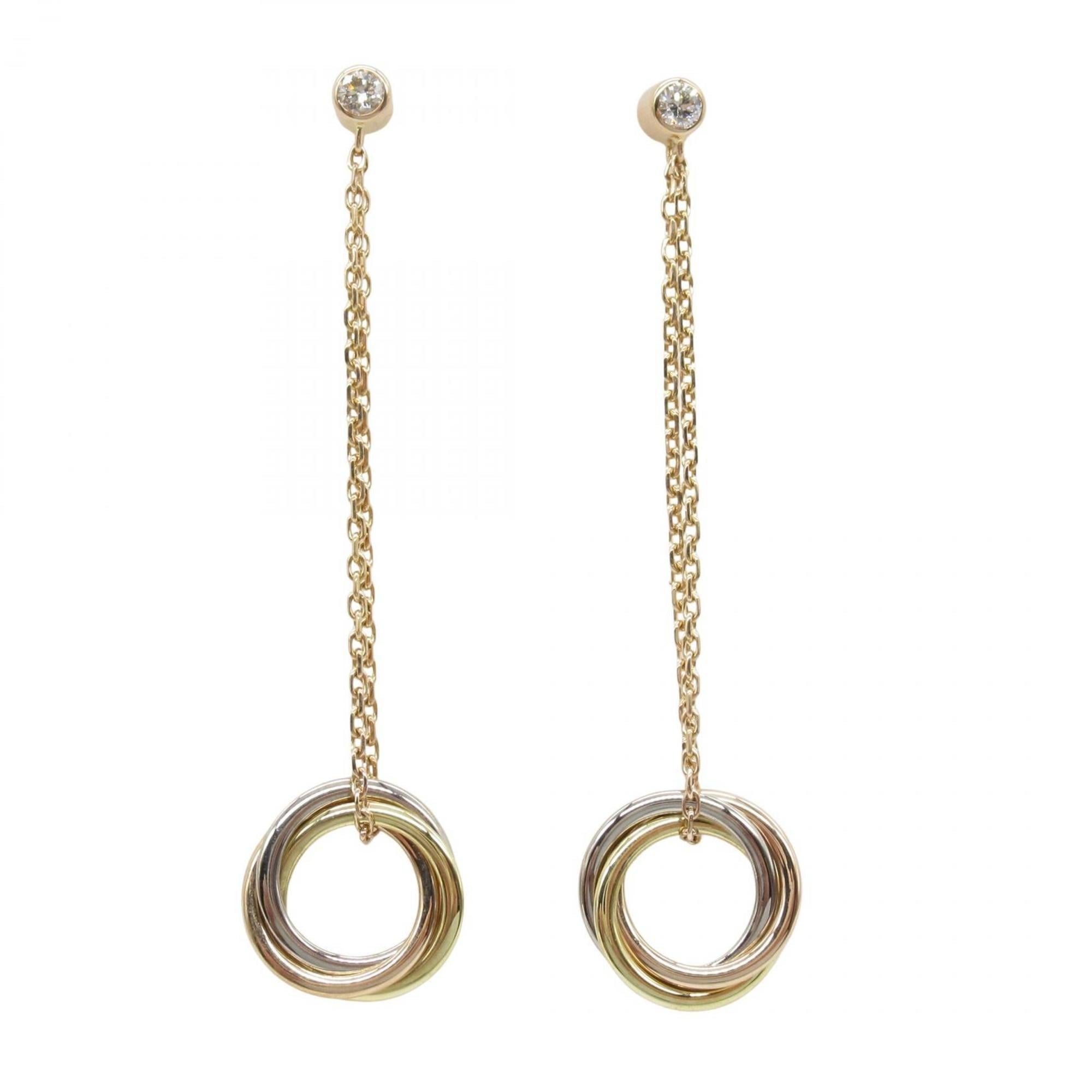 Cartier Trinity Earrings (1PD) in 18K Yellow Gold, White and Pink Gold with Diamonds. Available Silv