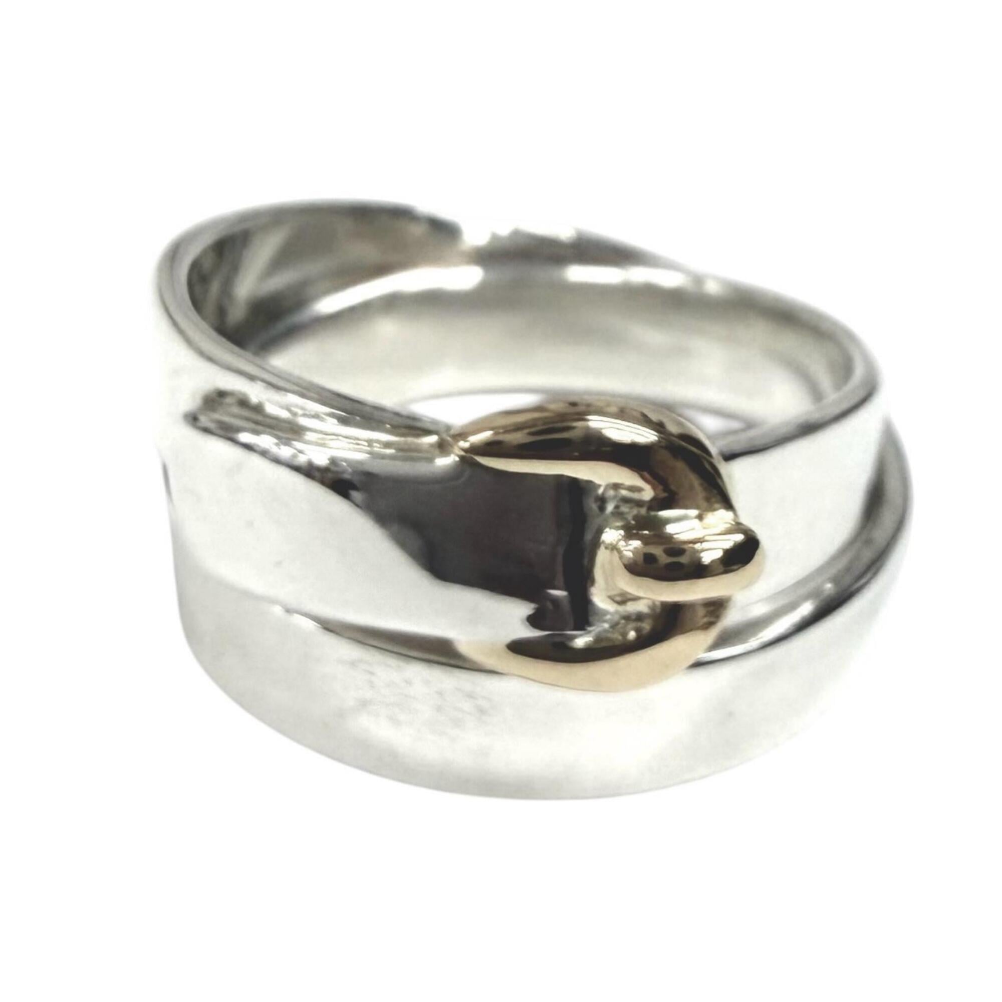 HERMES Vintage 925 750 Double True Ring, Combination Silver and Gold, Size 50, Weight 5.5g, Women\'s