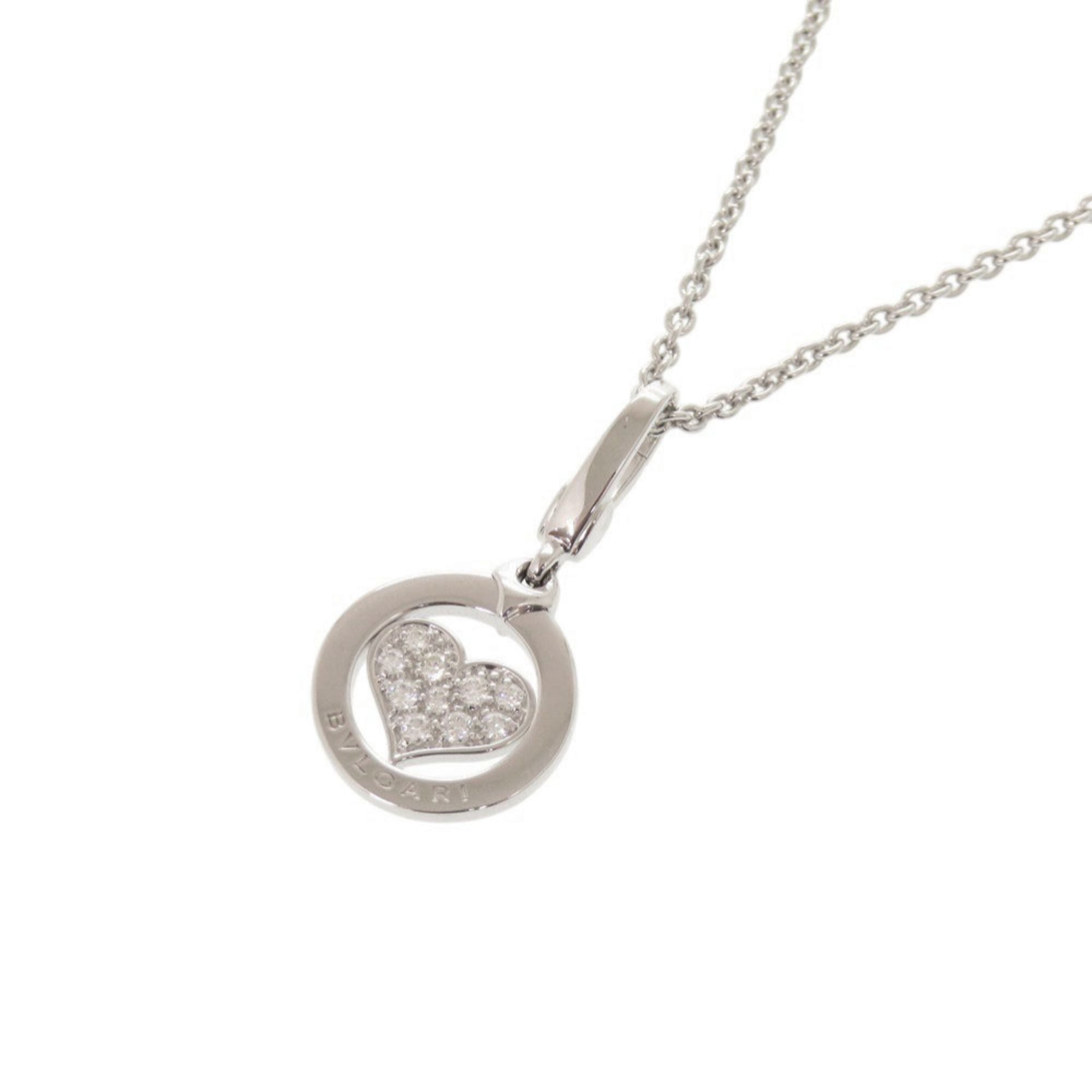 Like New Bulgari Tondo Heart 18KWG 750WG Diamond White Gold Necklace Pendant Jewelry 0132BVLGARI
