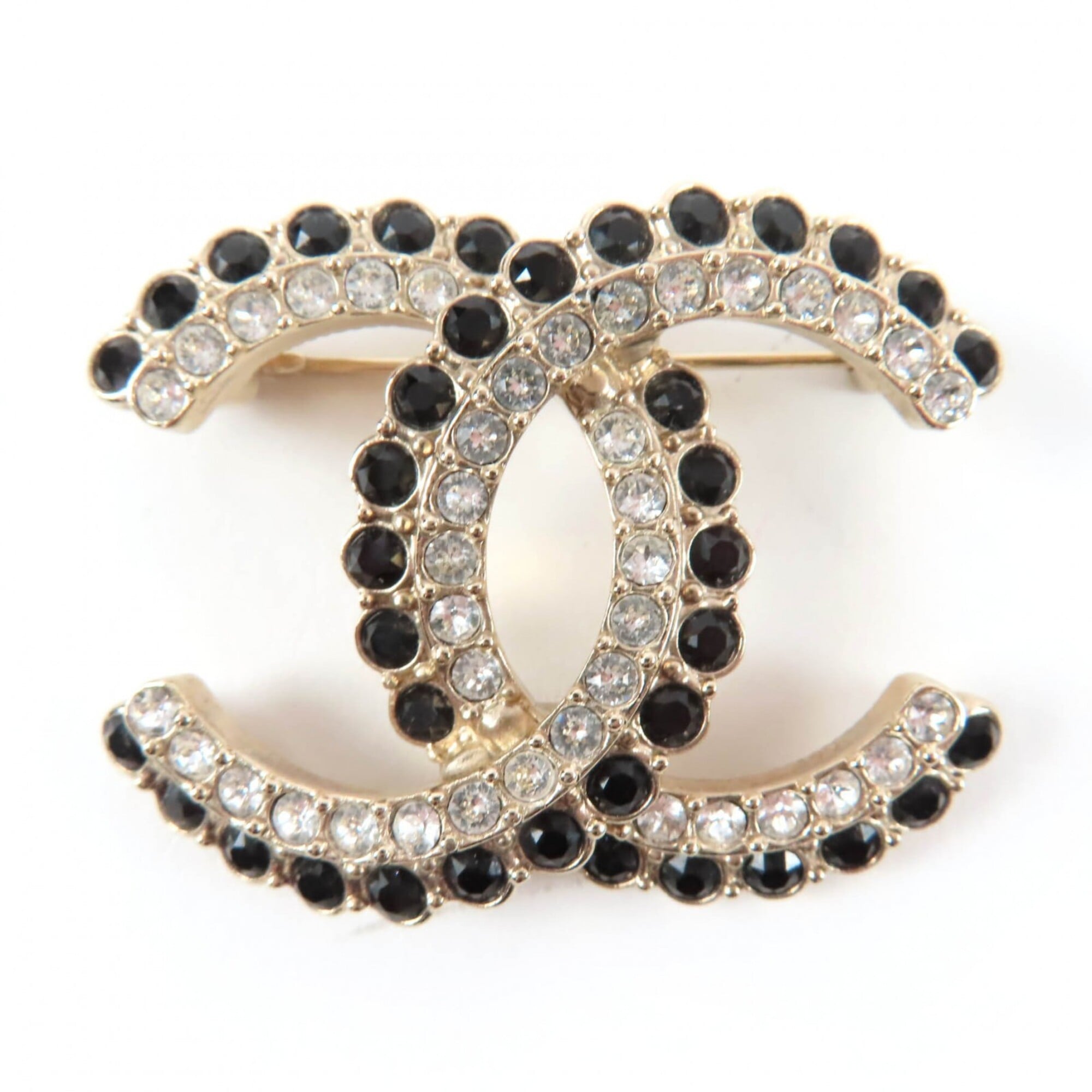 CHANEL A22B Coco Mark Brooch, 2022 Model, Large, Gold Tone, Black Stone, Clear Black, Comes with Box