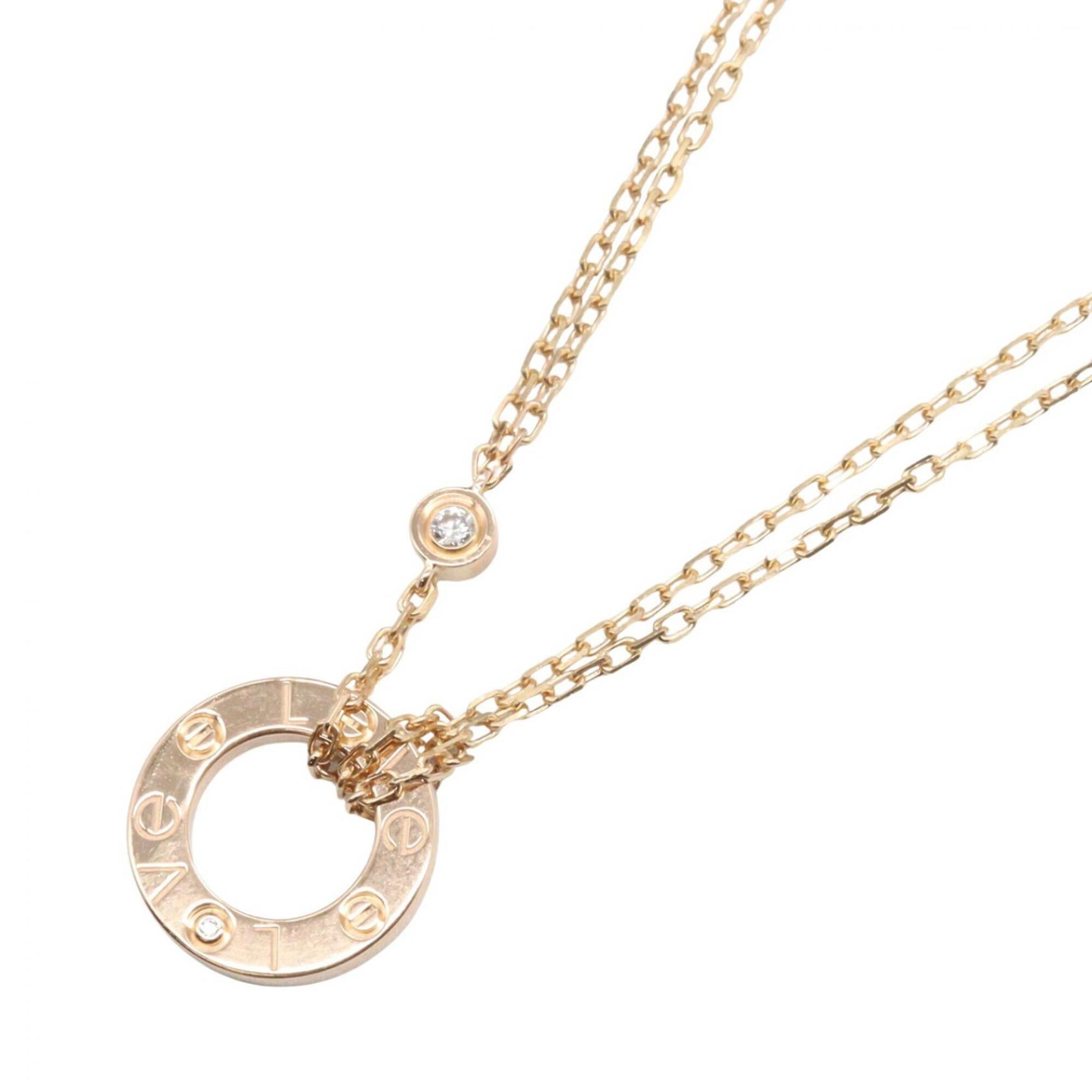 Cartier Love Circle 2-Diamond Necklace, 18K Pink Gold (PG), Diamond, Women\'s, Tone, Clear Tone