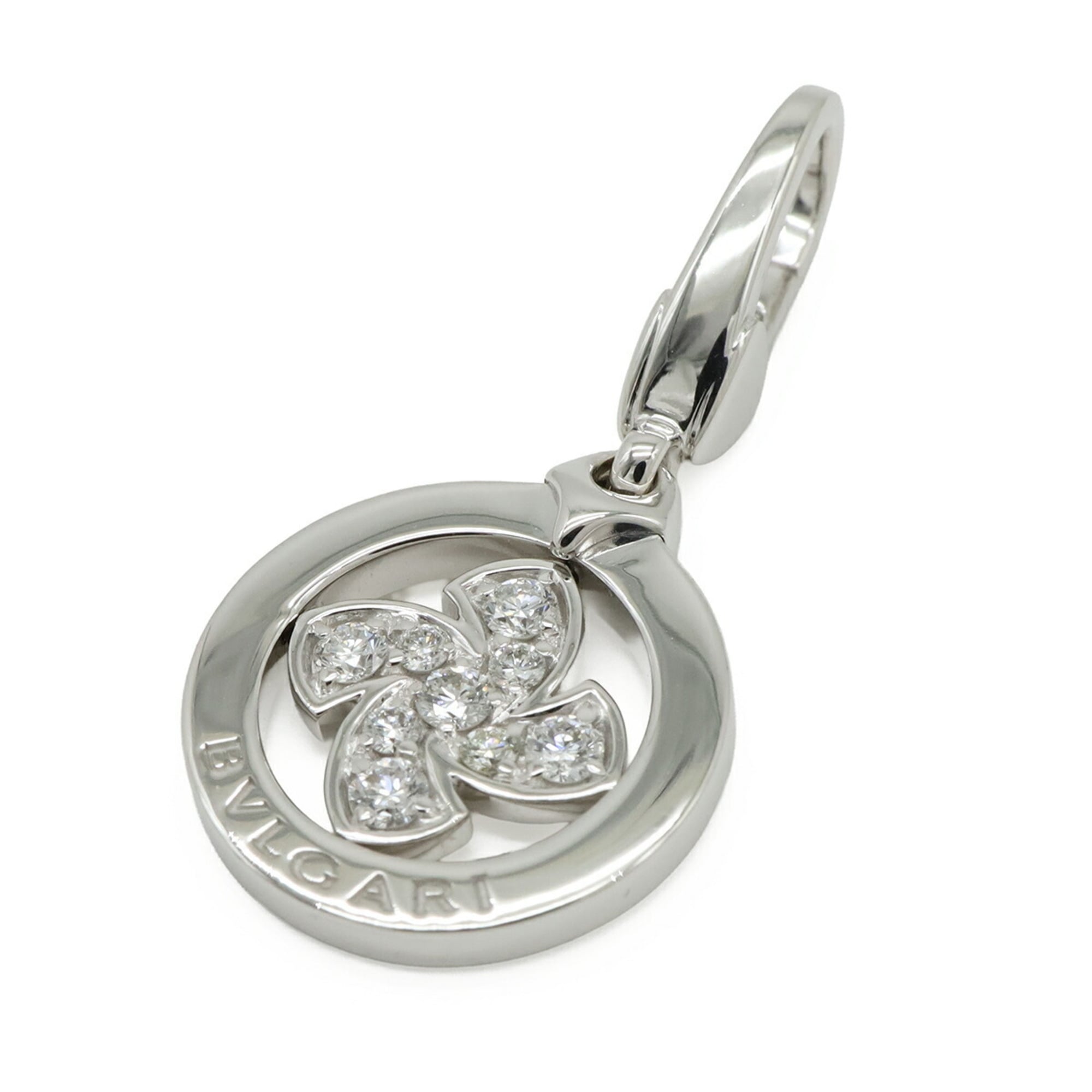 BVLGARI Tondo Windmill Motif Charm Pendant Top 18KWG White Gold Diamond 345409