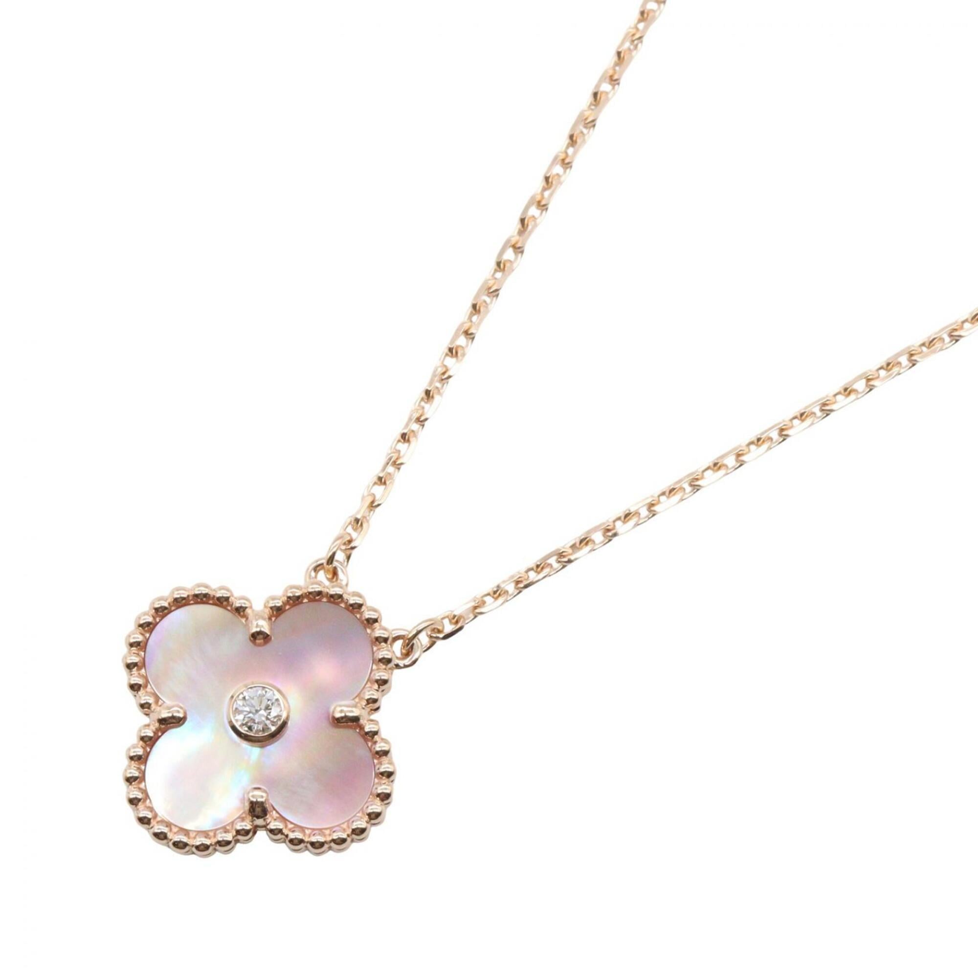 Van Cleef & Arpels Vintage Alhambra Pink Mother-of-Pearl 1PD Necklace Jewelry 18KPG (Pink Gold) Diam