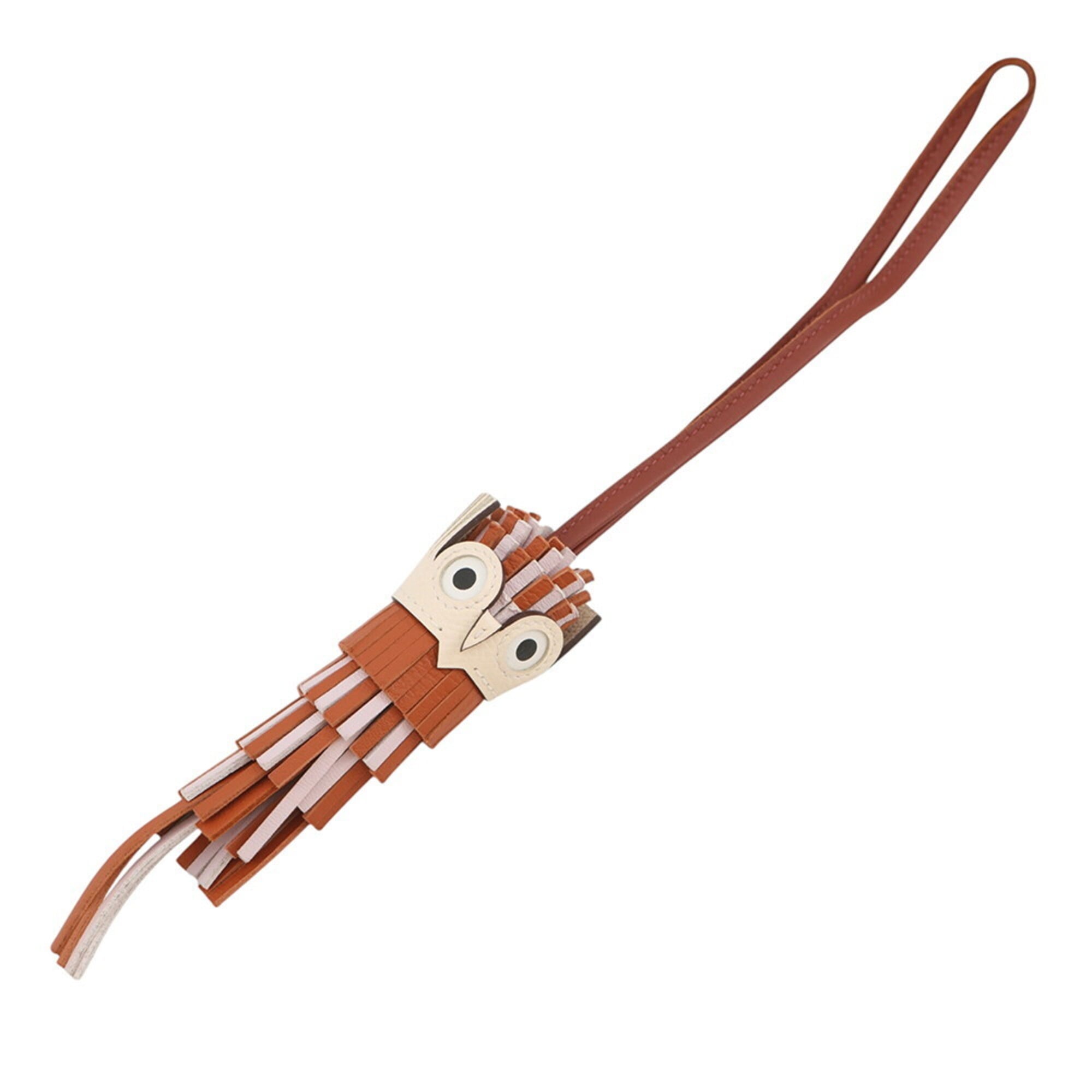 Hermes accessory bag charm, Chouette Pain d\'ƒpices, Mauve Pre, Sienne, Nata, White Epsom Lambskin