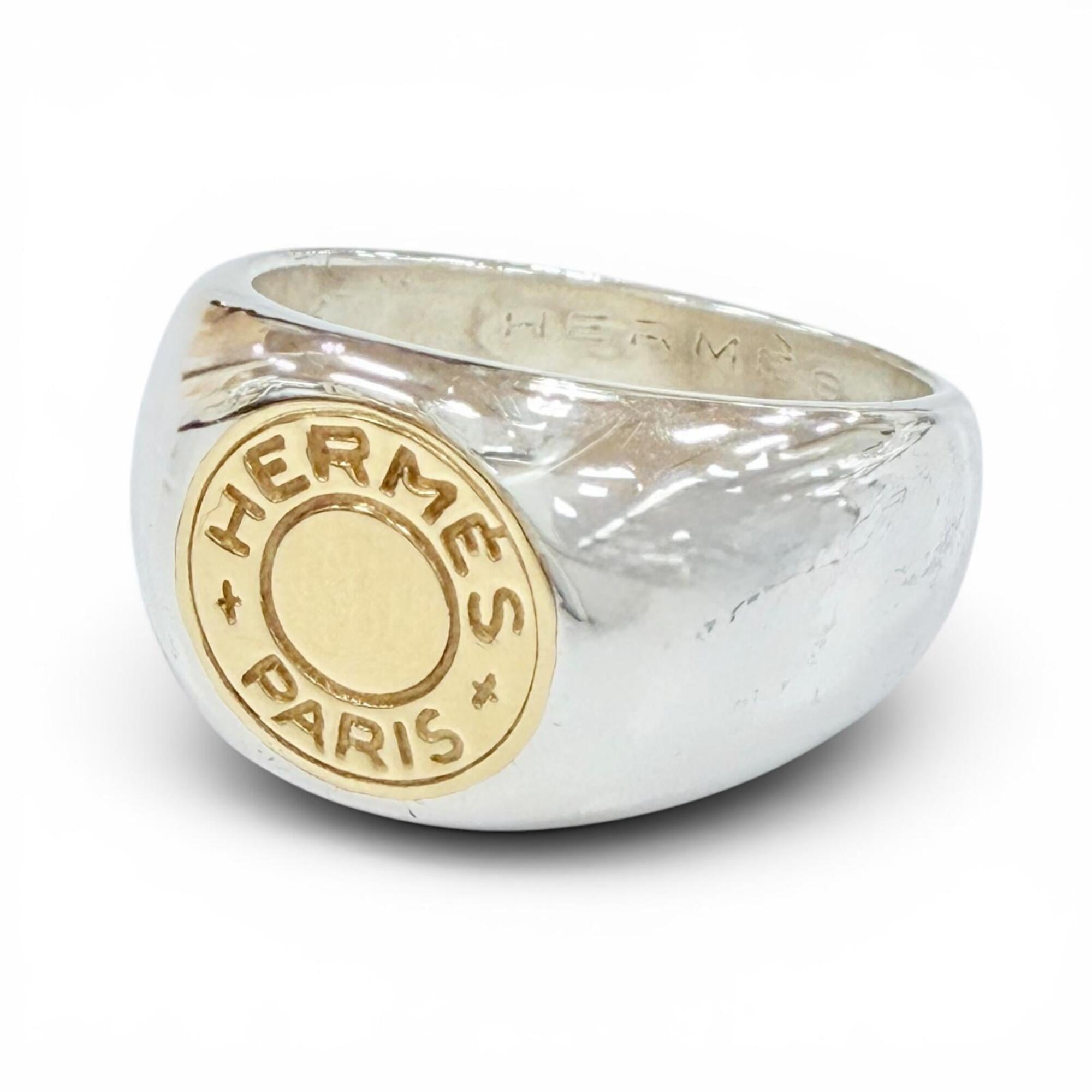 HERMES Vintage 925/750 Combination Sellier Ring, Silver and Gold, Weight 9.82g, Women\'s Ring