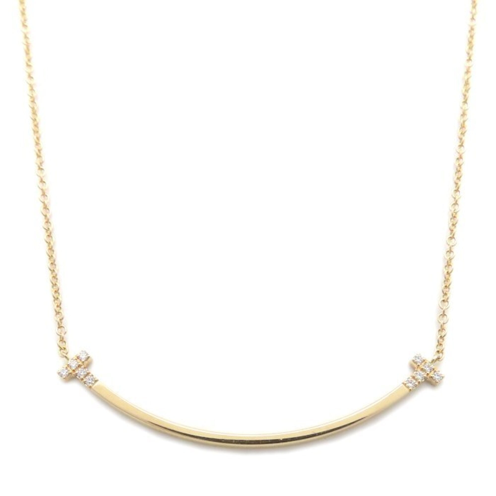 TIFFANY&Co. T Smile Necklace, Small Diamond, 18KPG, Women\'s, 295841
