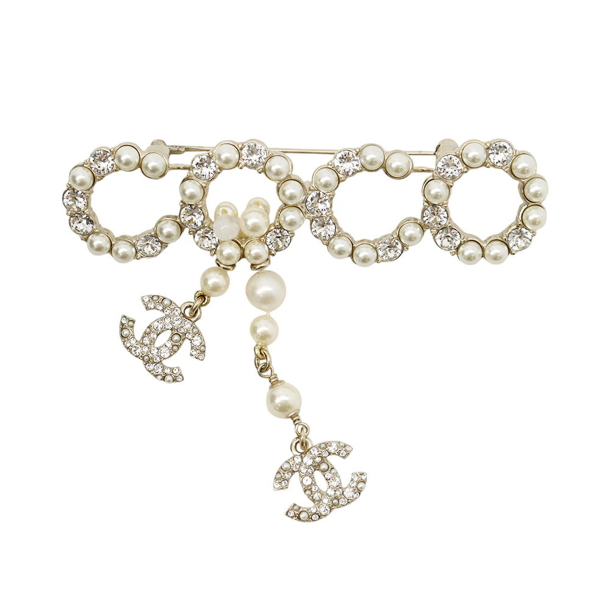 Chanel Brooch, Coco Mark, Metal, Faux Pearl Rhinestones, C21C CHANEL Brooch BROACH