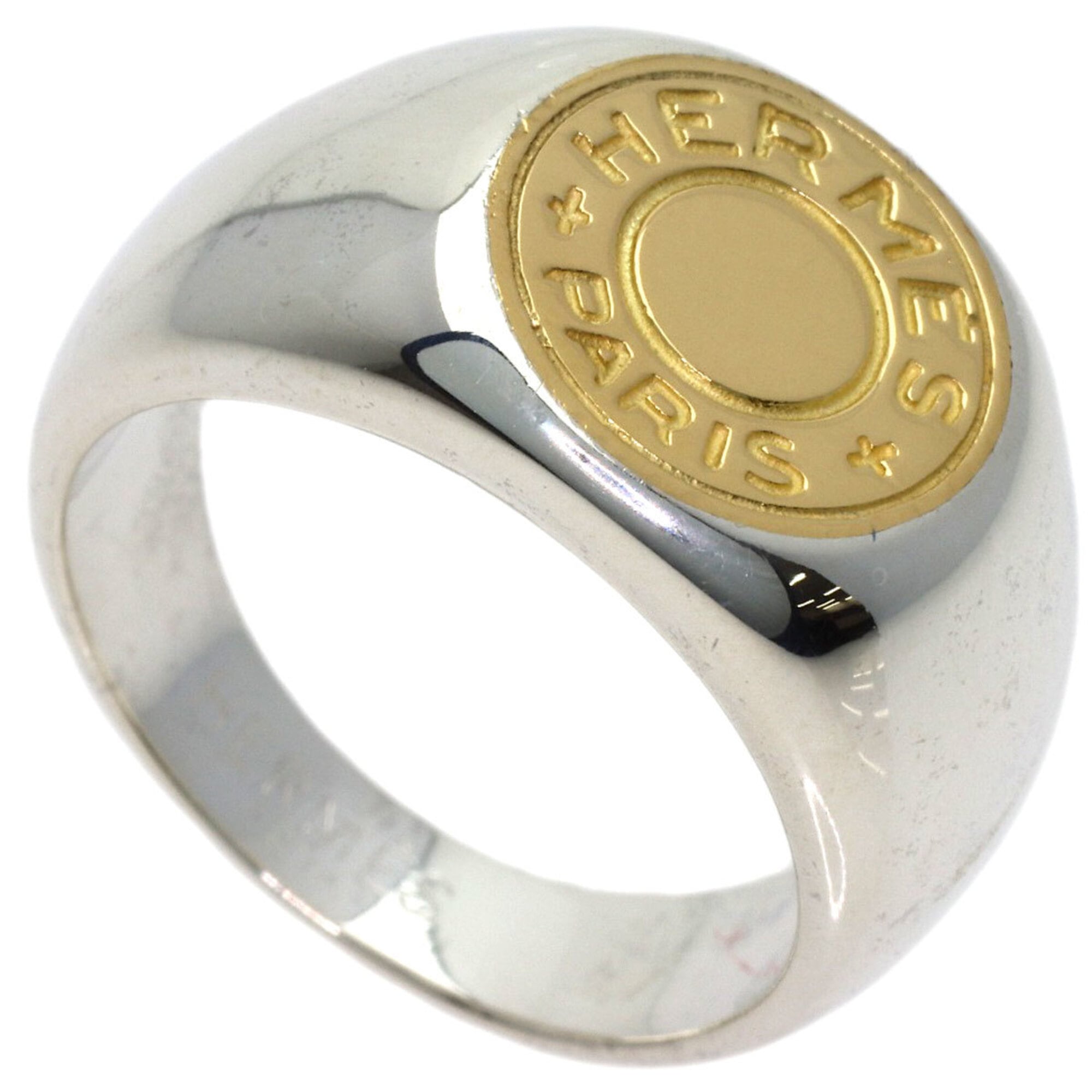 Hermes Sellier Clou de Selle Ring, 18K Yellow Gold/Silver, Women\'s