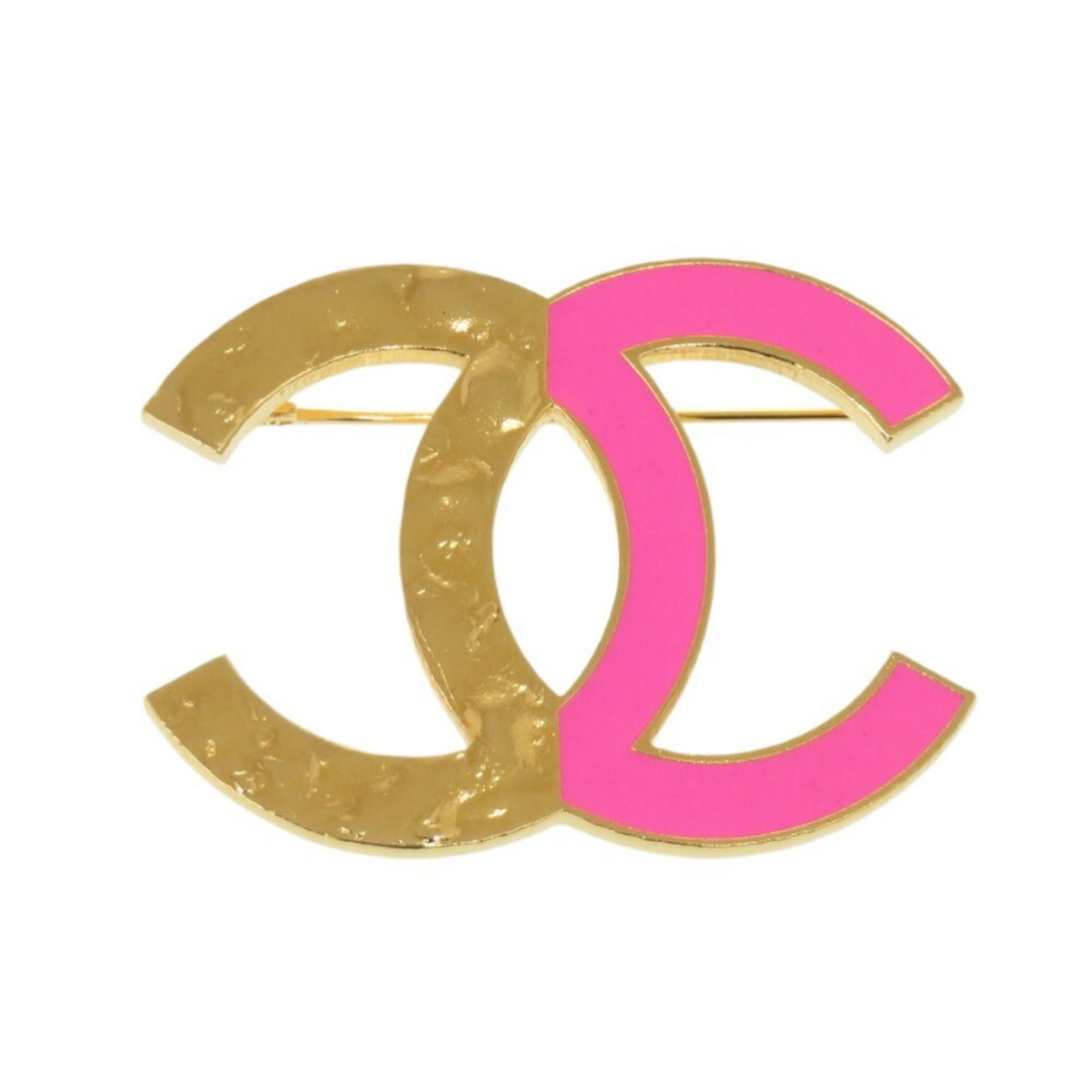 Chanel Bicolor Coco Mark Metal Gold Pink Brooch 0848CHANEL