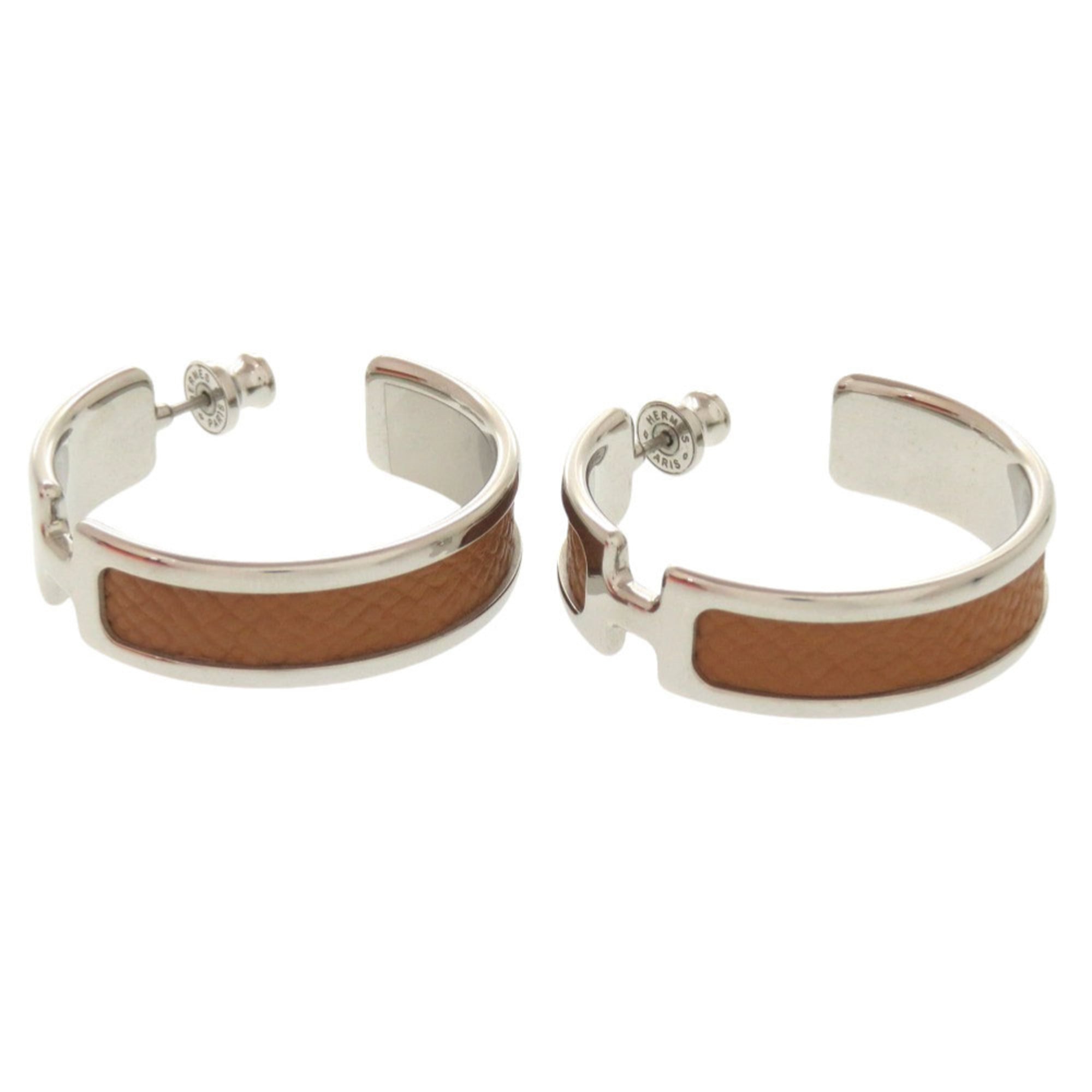 Hermes Olympe Veau Epsom Gold Silver Hardware Earrings Accessory 0399 HERMES