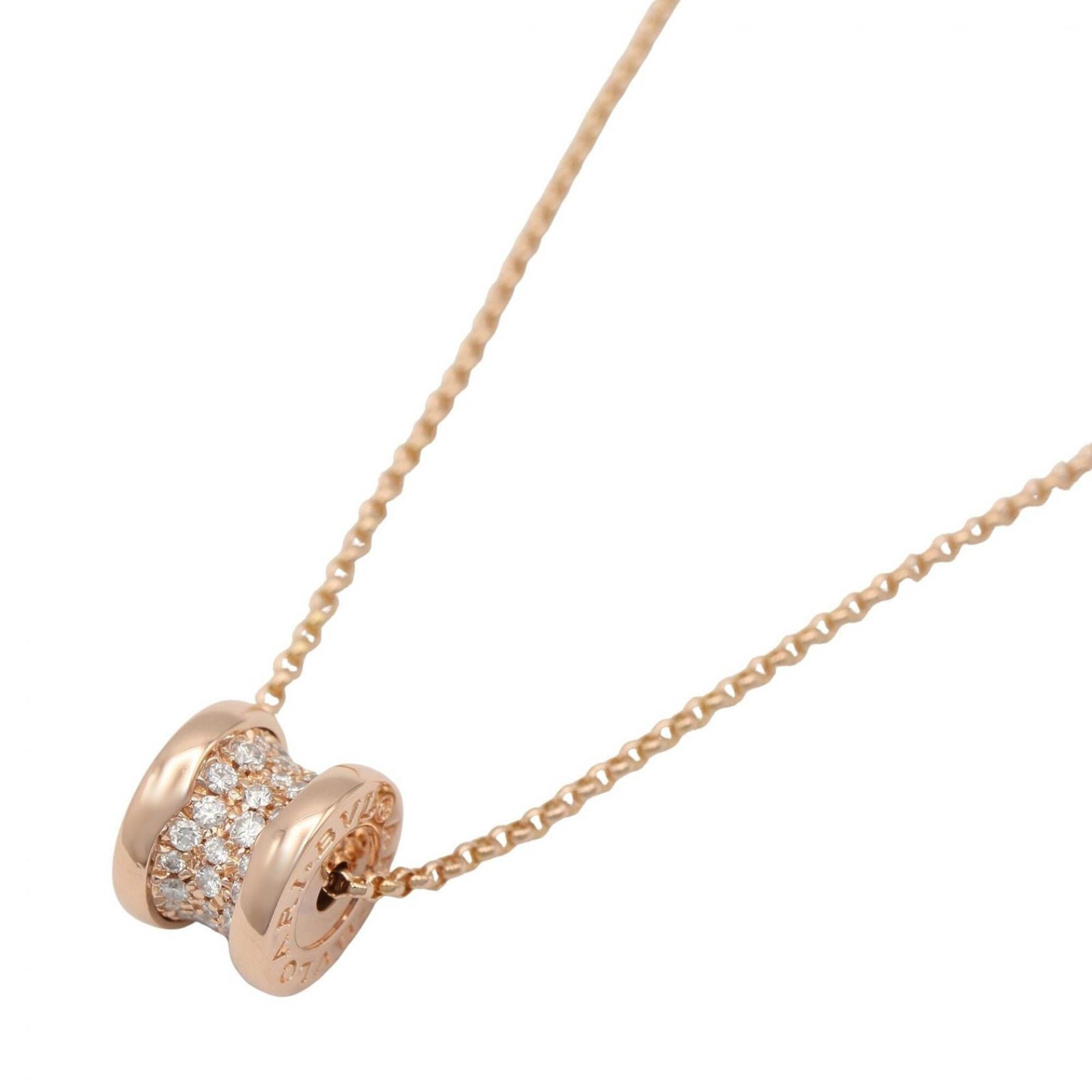 BVLGARI B-zero1 Necklace, Diamond Jewelry, 18KPG (Pink Gold), Diamond, Women\'s, Clear/Gold Tone, 35