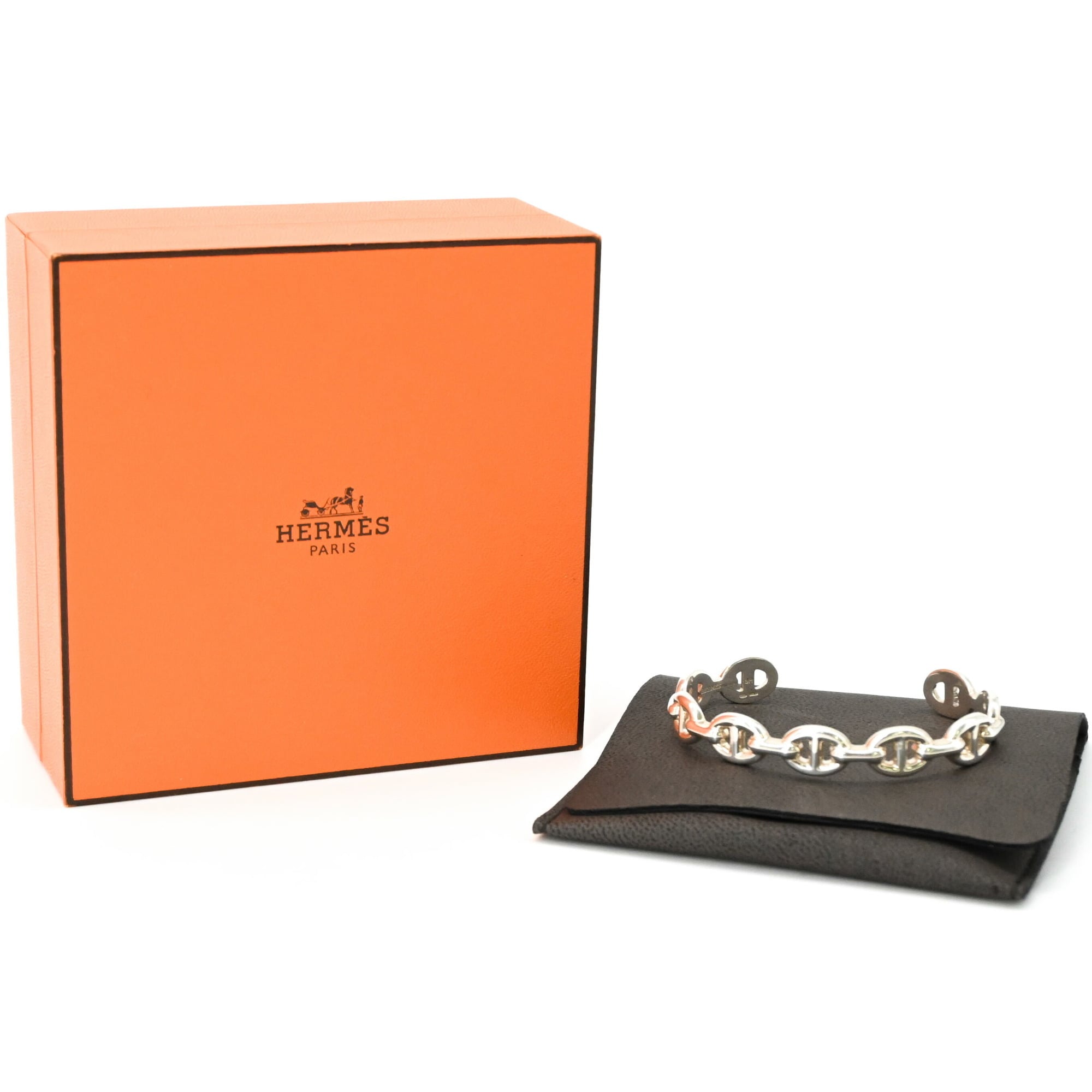 HERMES Chaine d\'Ancre EnchainŽe Bangle Bracelet for Women, Silver SV925 #15 SH