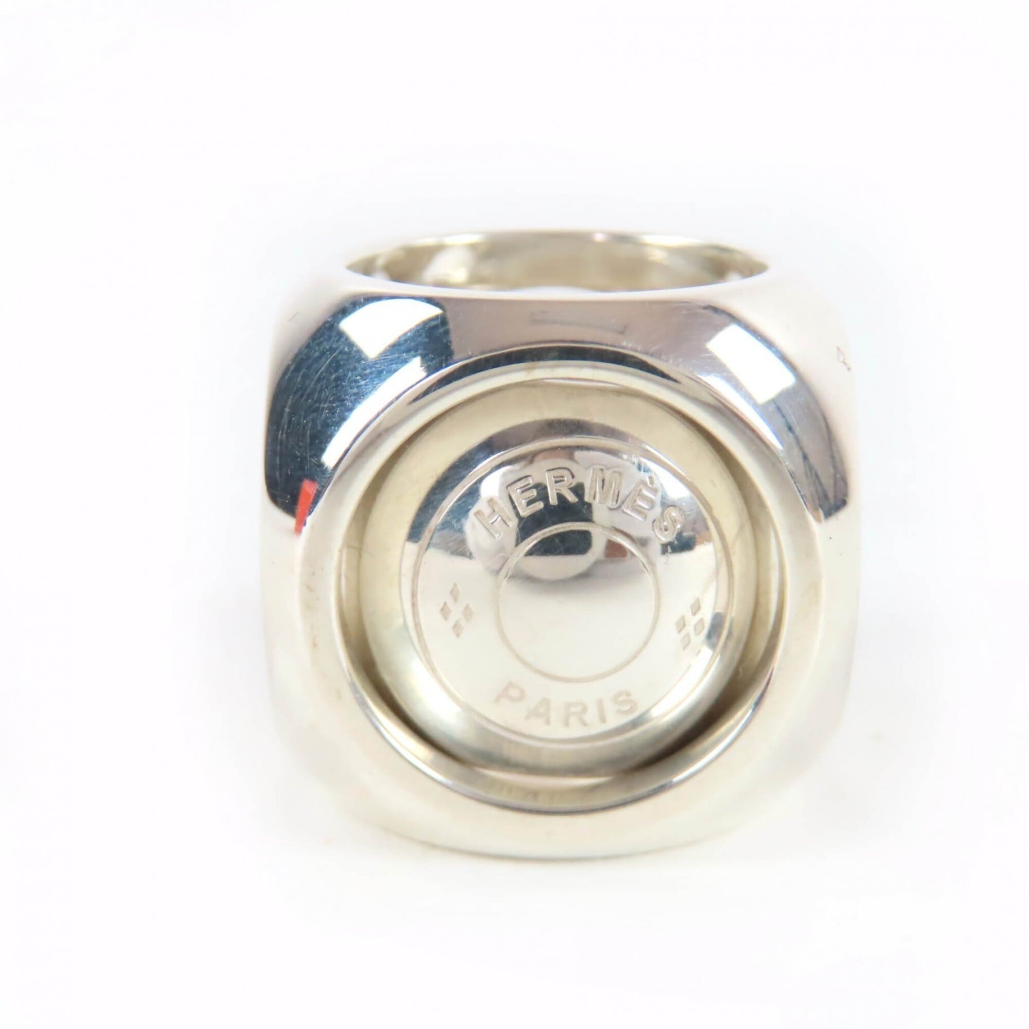 HERMES Vintage Extra Wide Sellier Ring AG925 Cube Silver Sizes 46-47-48 Weight 34.3g Women\'s