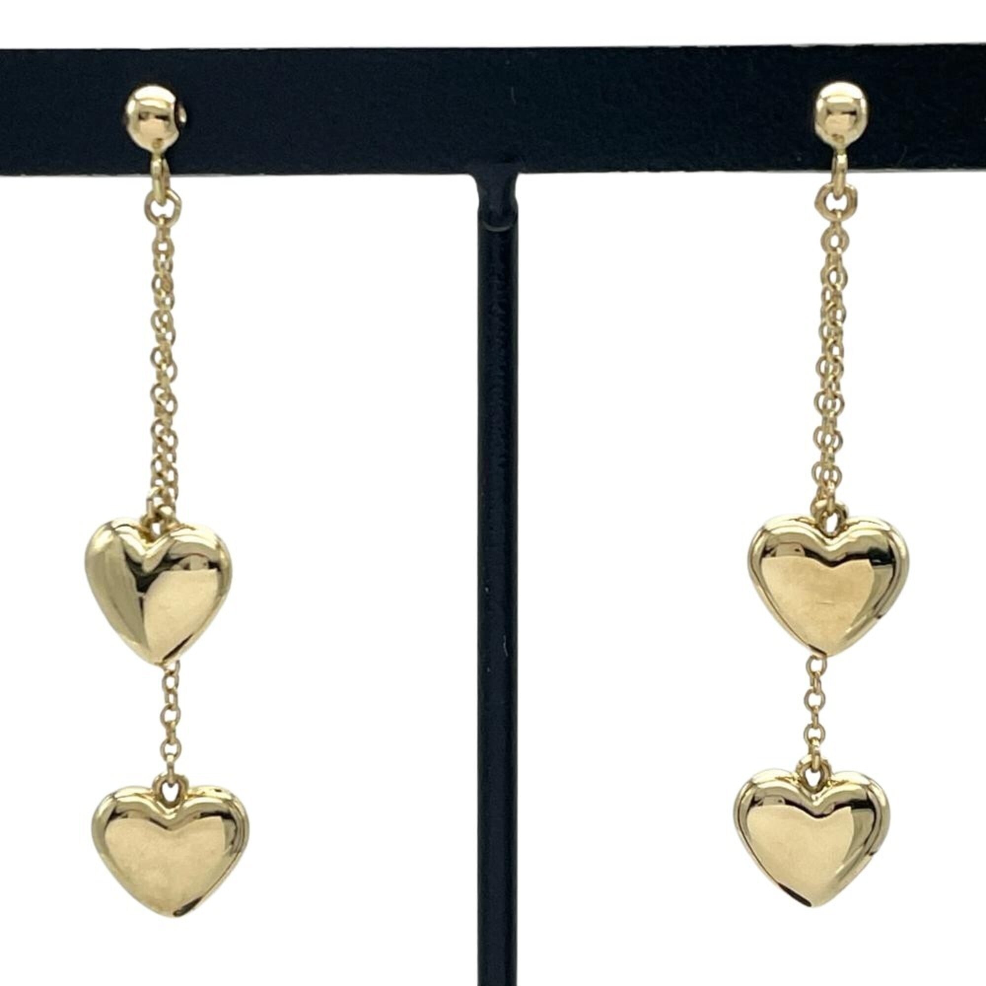 Tiffany & Co. Double Heart Drop Earrings, 18K Yellow Gold, 5.8g, Swing Chain, Women\'s.