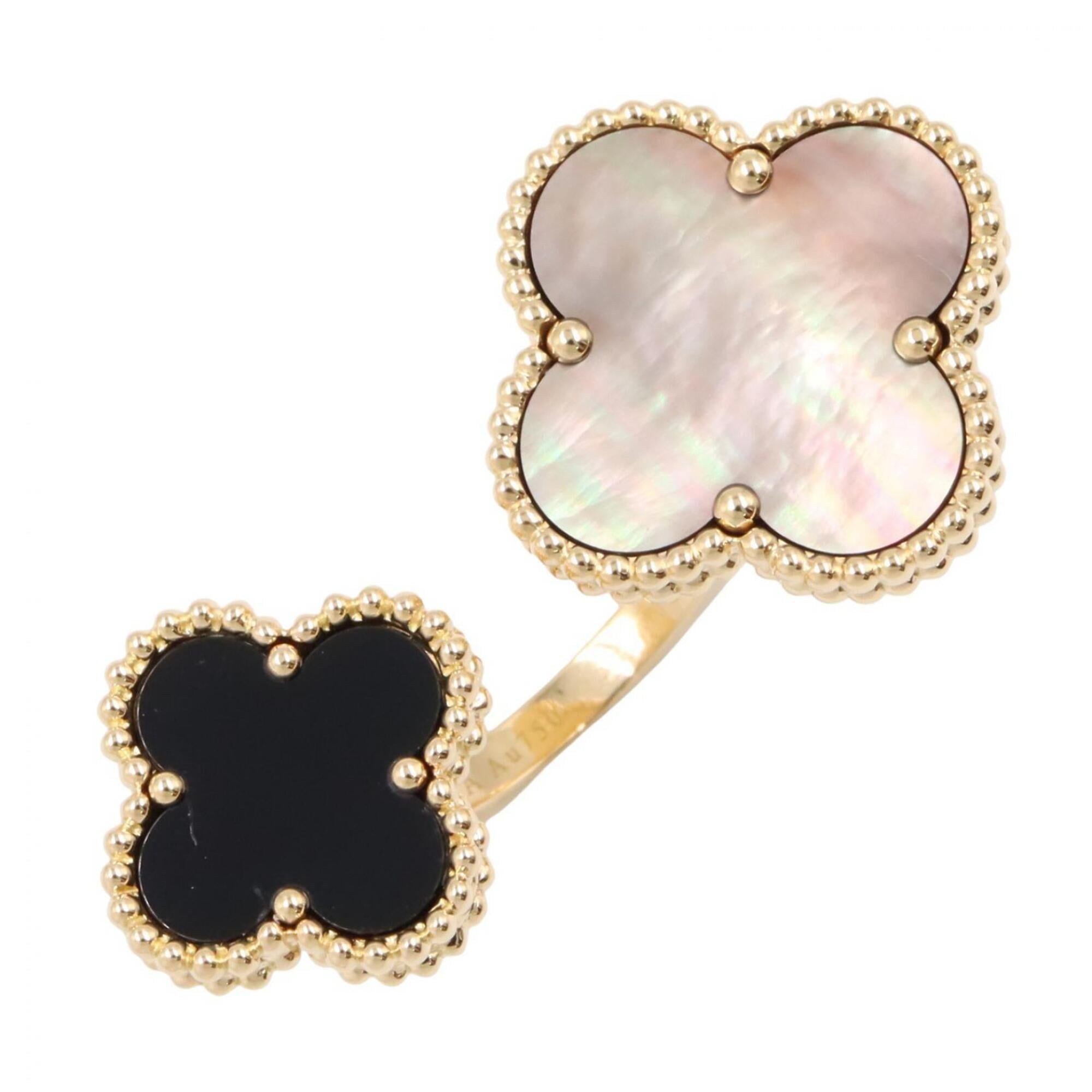 Van Cleef & Arpels Magic Alhambra Entre Doior Ring, Onyx, MOP, 18K (Yellow Gold), Mother of Pearl, W
