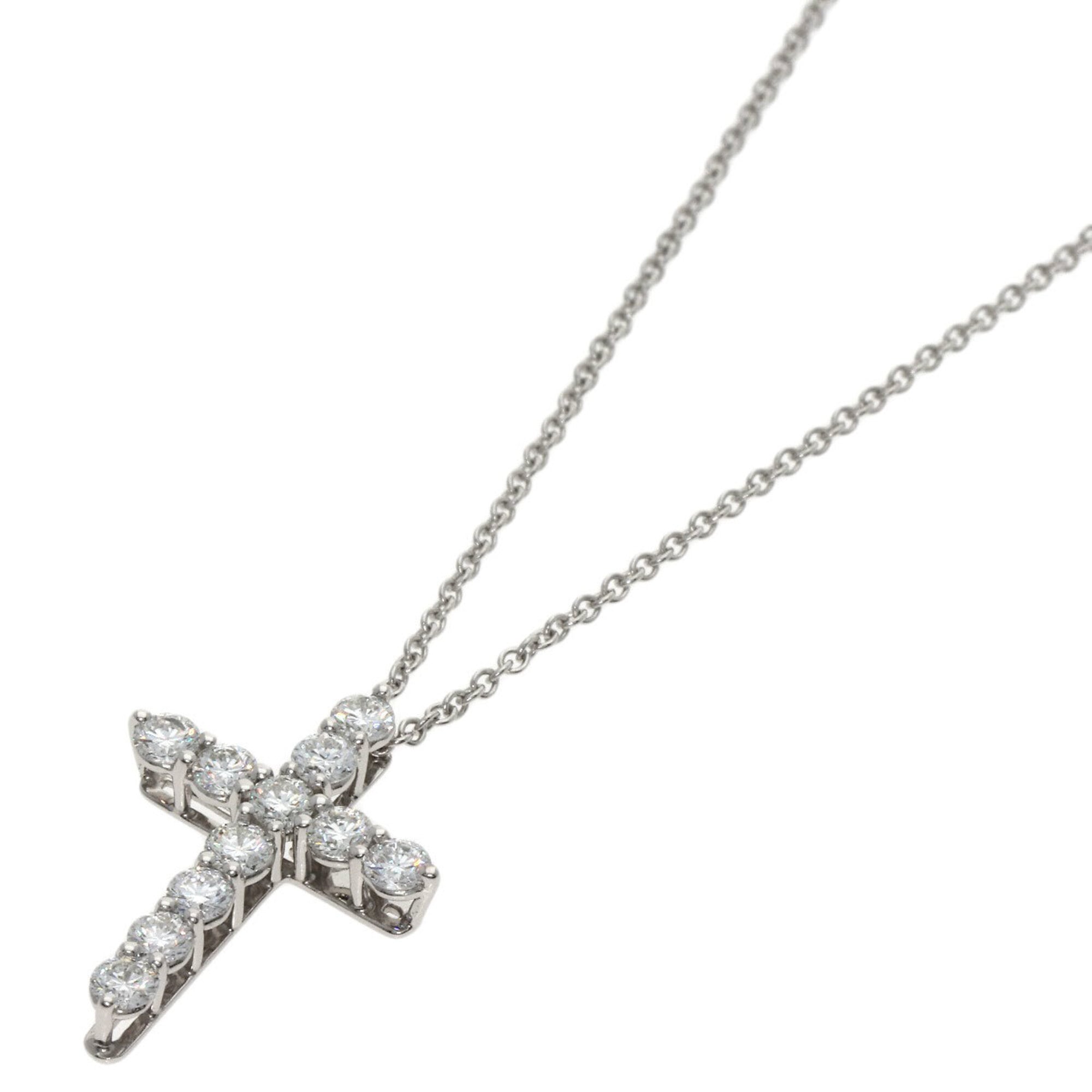 Tiffany & Co. Cross Diamond Small Necklace, Platinum PT950, Women\'s.