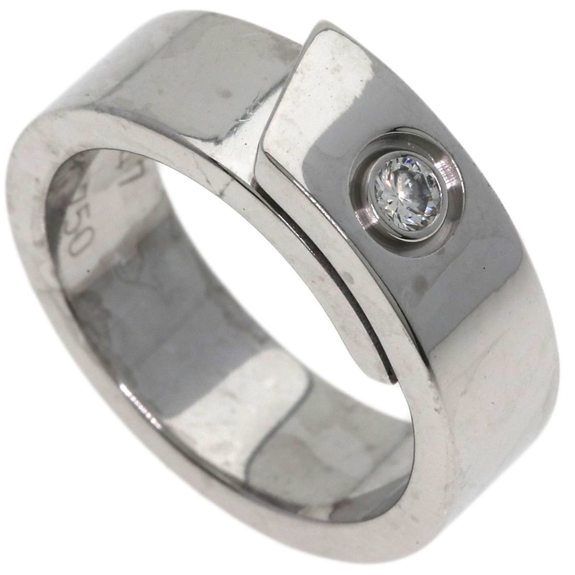 Cartier Anniversary 1P Diamond Ring #47 18K White Gold Women\'s CARTIER