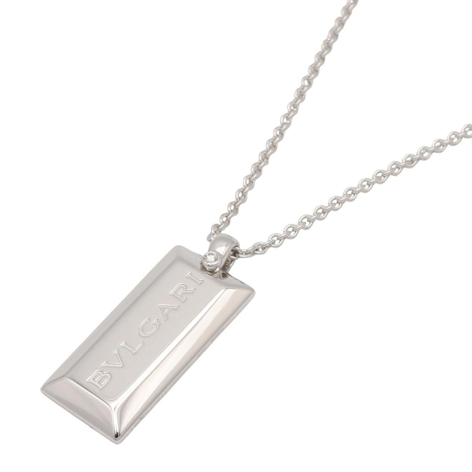 BVLGARI Ingot 1P Diamond Necklace, 18KWG (White Gold), Diamond, Women\'s, Clear/Silver Tone