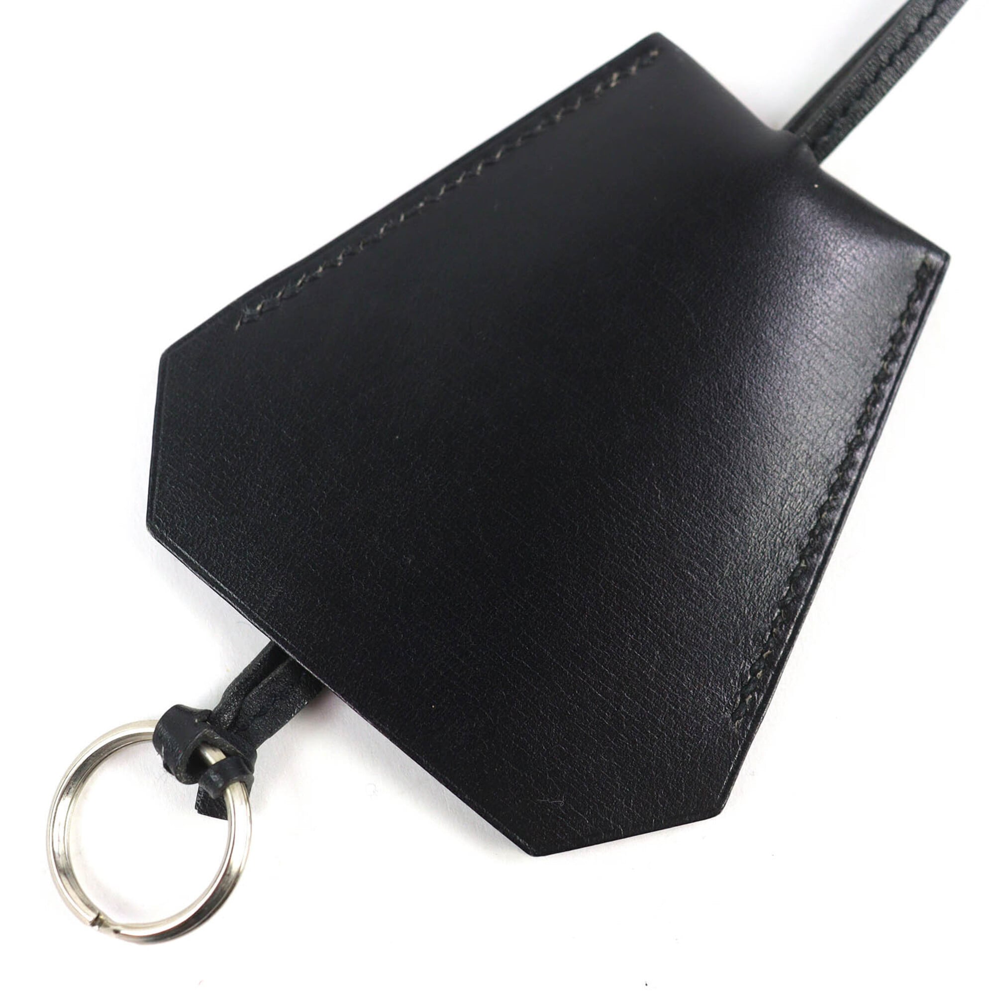 HERMES Vintage Margiela Era Clochette Leather Necklace, Black with Silver Hardware, _B Stamp, Comes