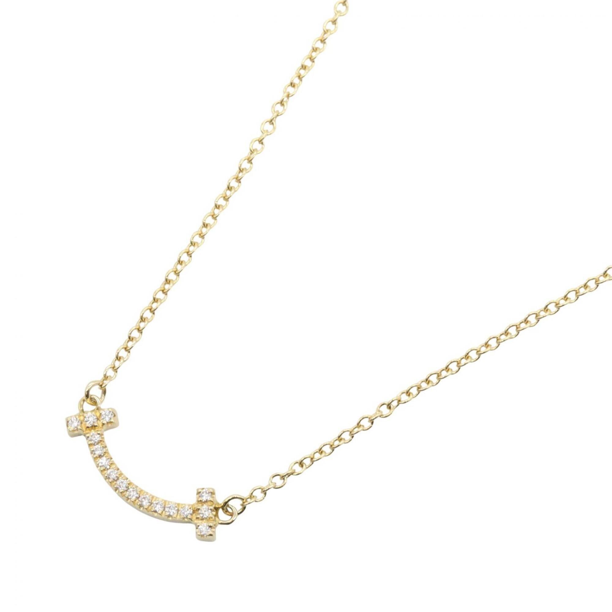 Tiffany & Co. T Smile Mini Diamond Necklace, 18K (Yellow Gold) Women\'s, Gold Tone, Clear Tone