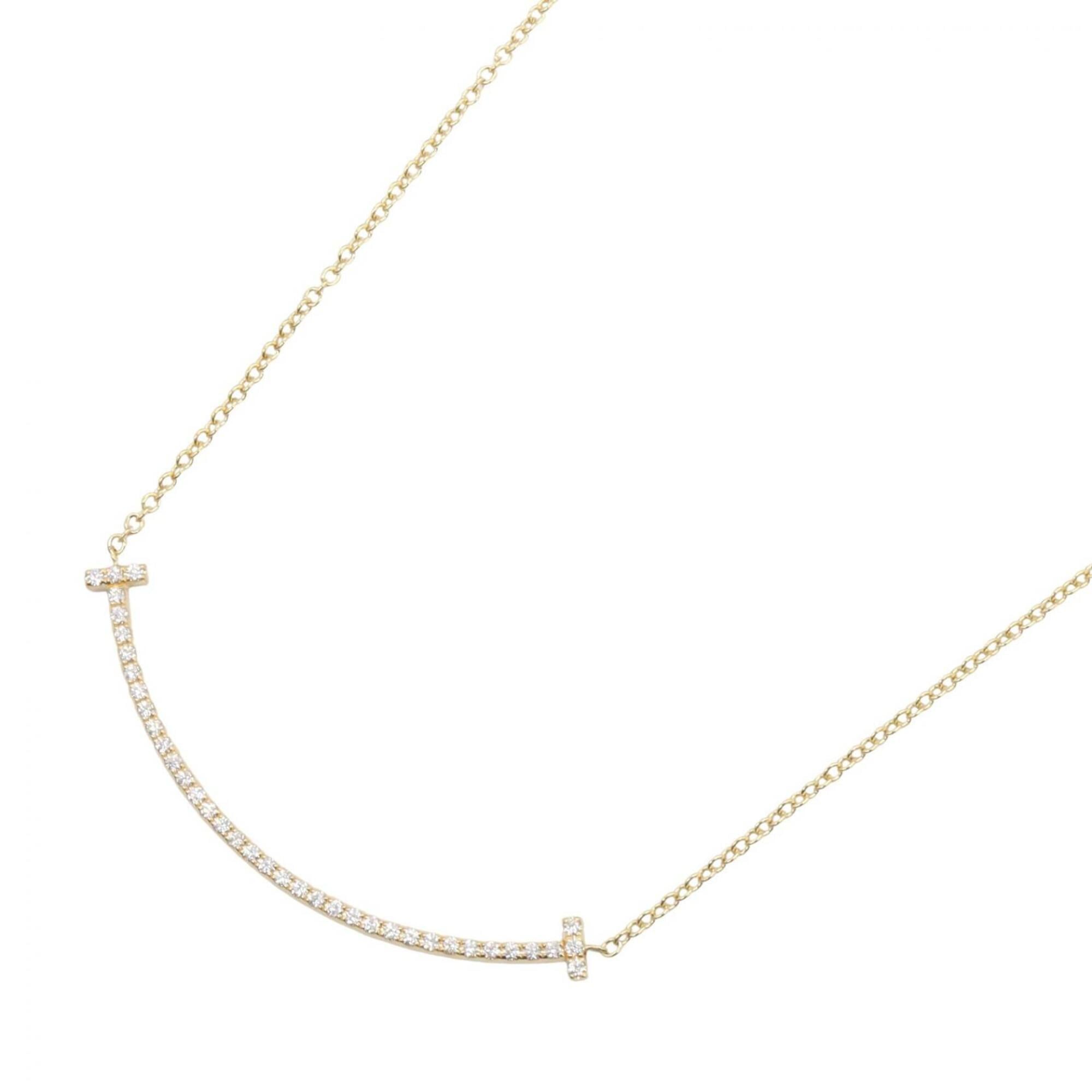 Tiffany & Co. T Smile Small Diamond Necklace, 18K (Yellow Gold), Diamond, Women\'s, Gold Tone, Clear