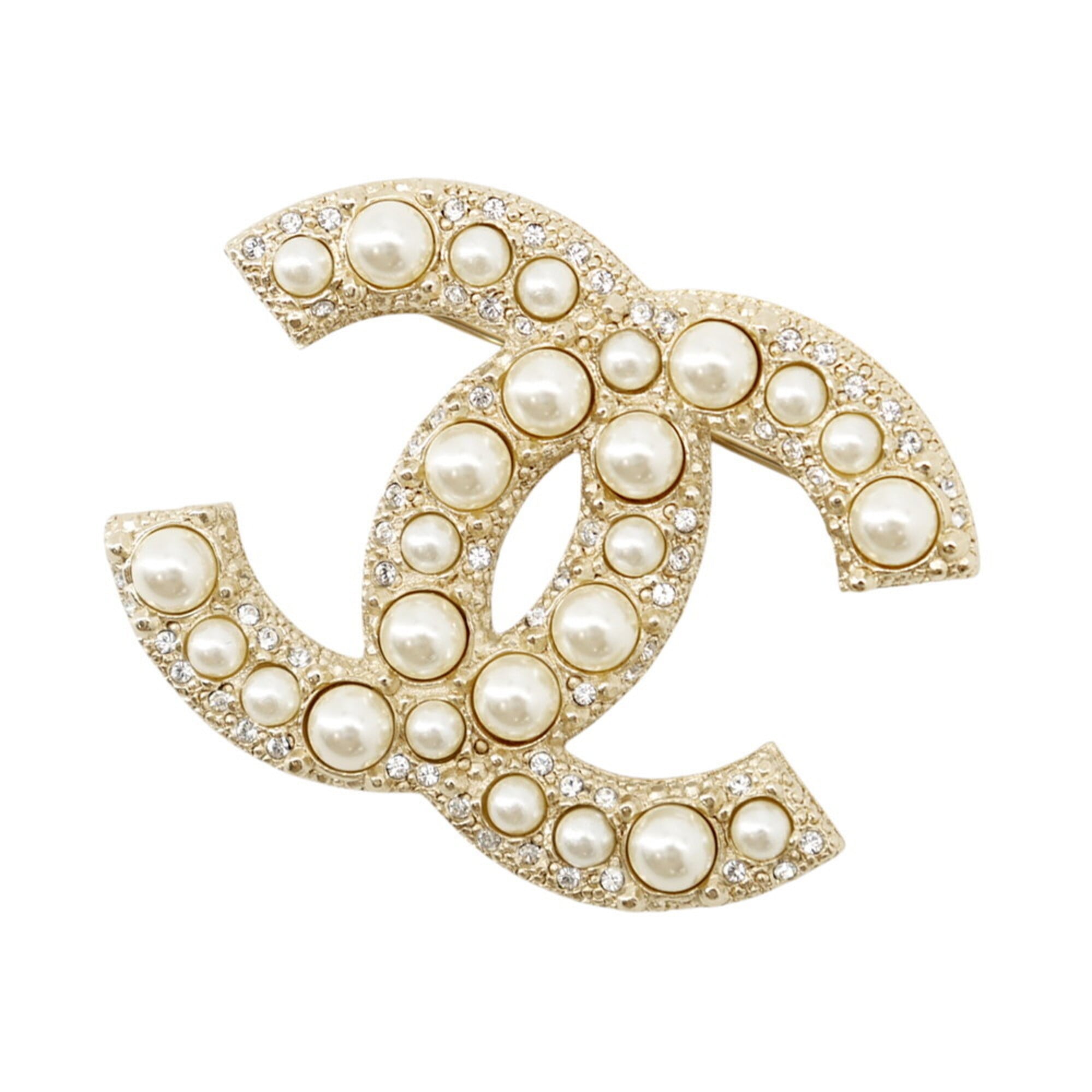 Chanel Brooch, Coco Mark Rhinestone, Faux Pearl, Metal, F24V A64762 CHANEL Brooch BROACH