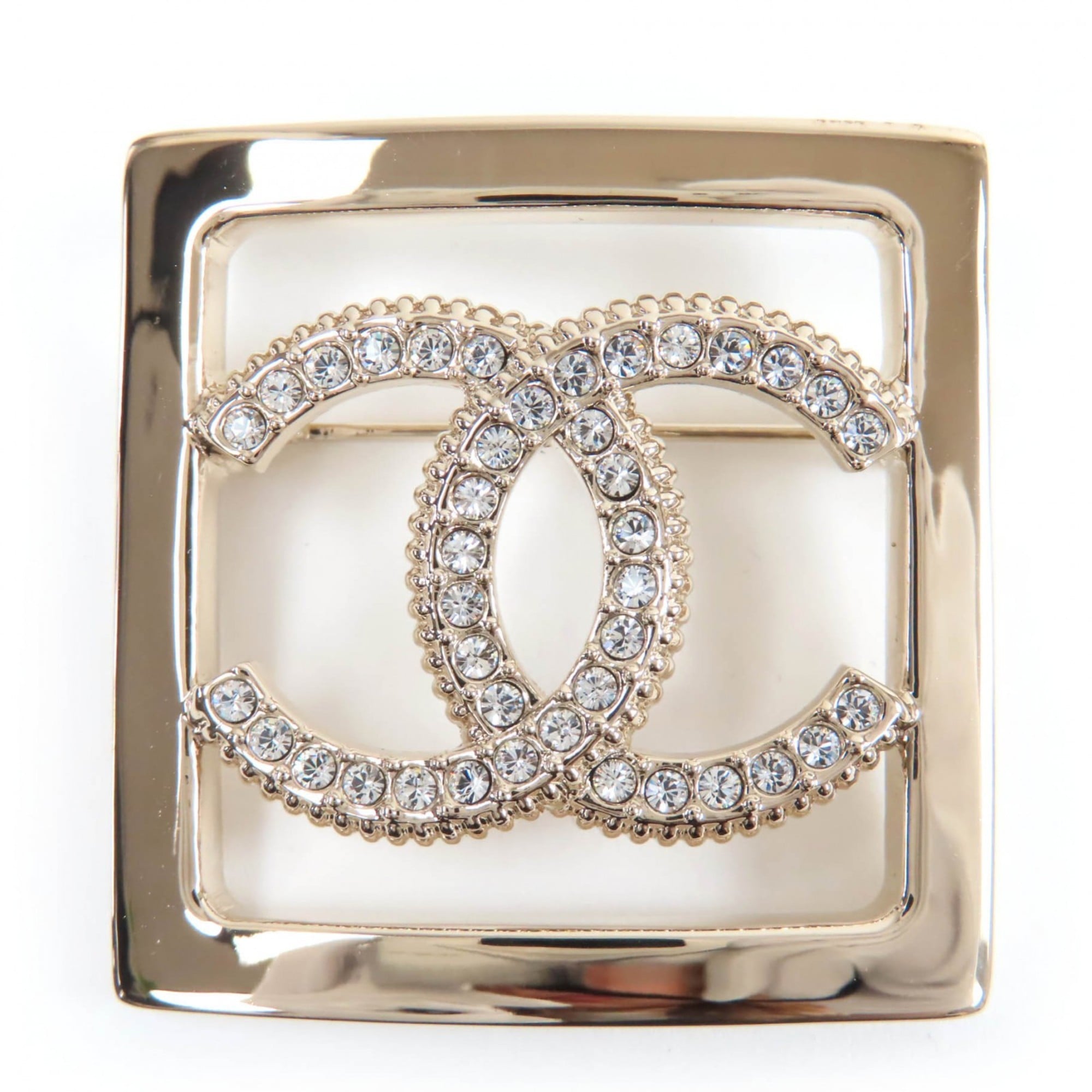 CHANEL A23P Coco Mark Rhinestone Brooch, Gold, with Box, Made in France, Women\'s