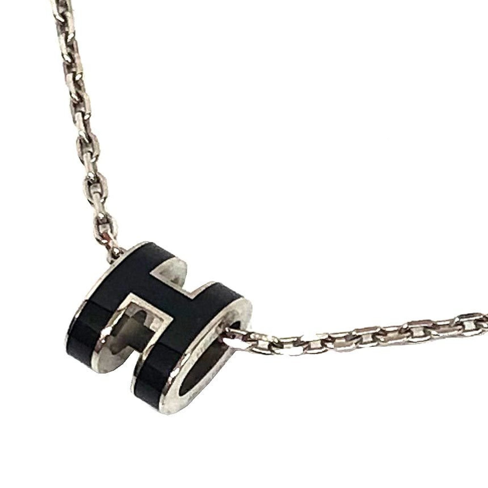 Hermes Herms H-shaped chain necklace, Mini Pop H, Ash, silver and black, for women