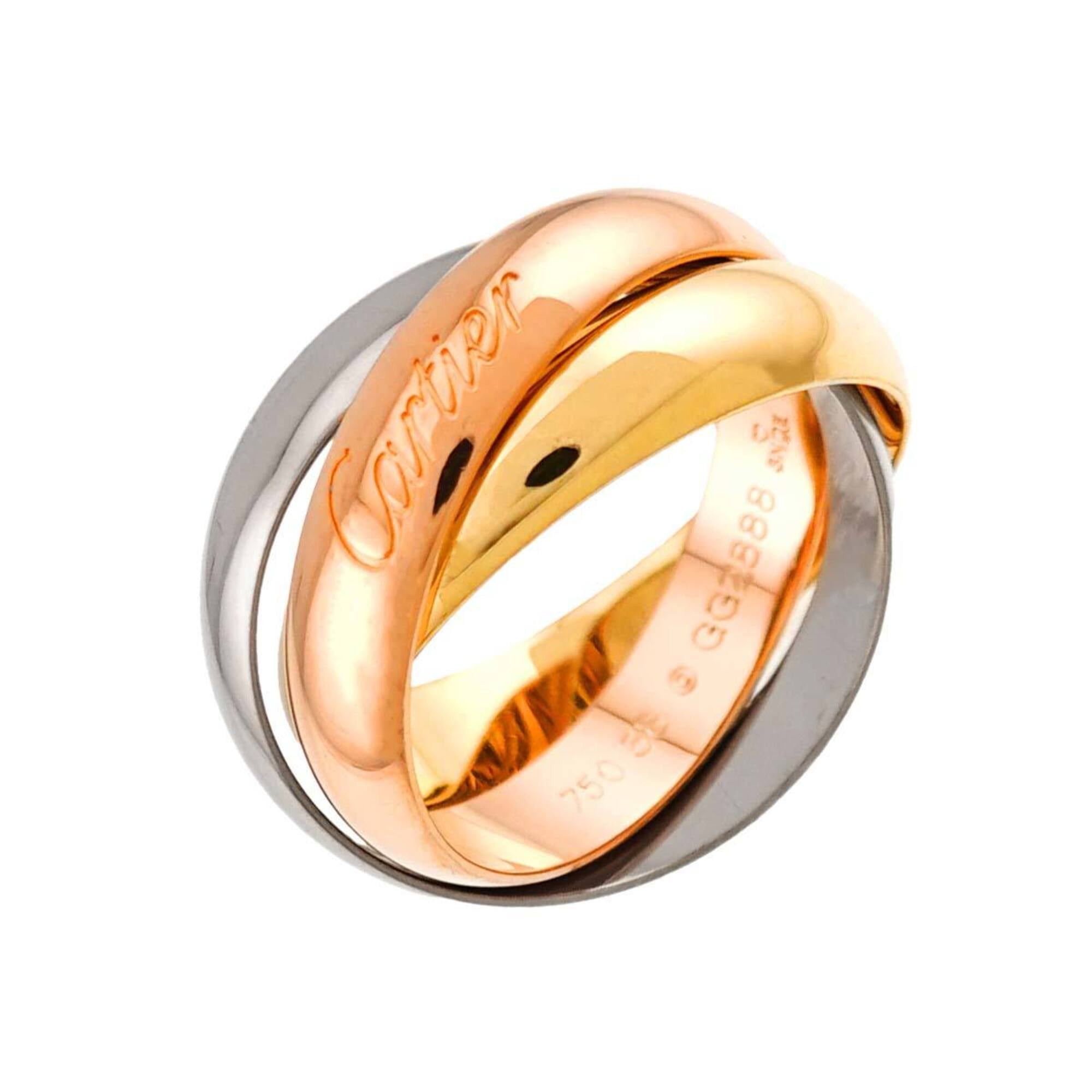 Cartier Trinity Ring #58, 18K Yellow Gold, White Pink Triple Band, Three 3 Colors, 750 Gold.