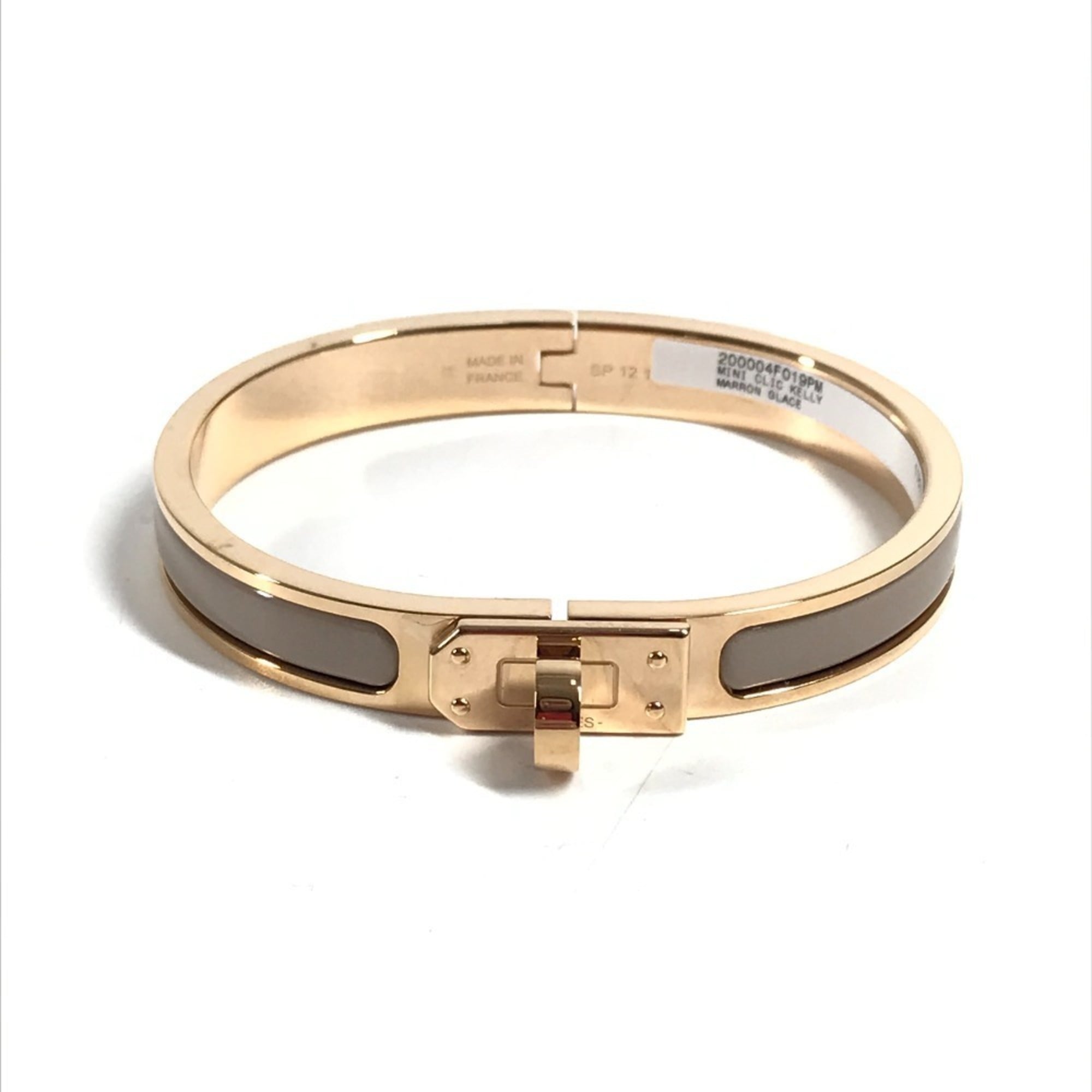 HERMES Mini Click Kelly PM Accessory Jewelry Bracelet Metal Men\'s Women\'s Marron GlacŽ Beige Like