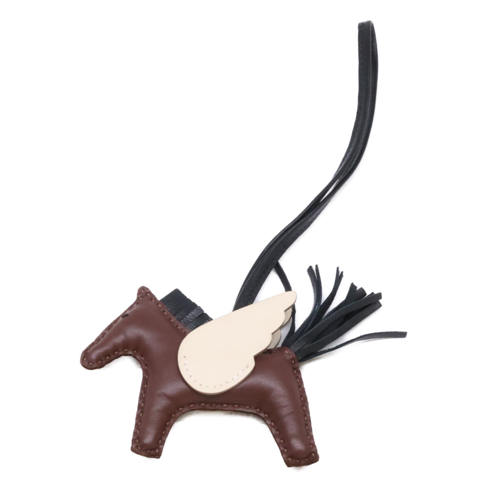 HERMES K-stamp Agneau Milo x Swift Rodeo Pegasus PM Bag Charm, Charm Terre Noir Craie, Women\'s