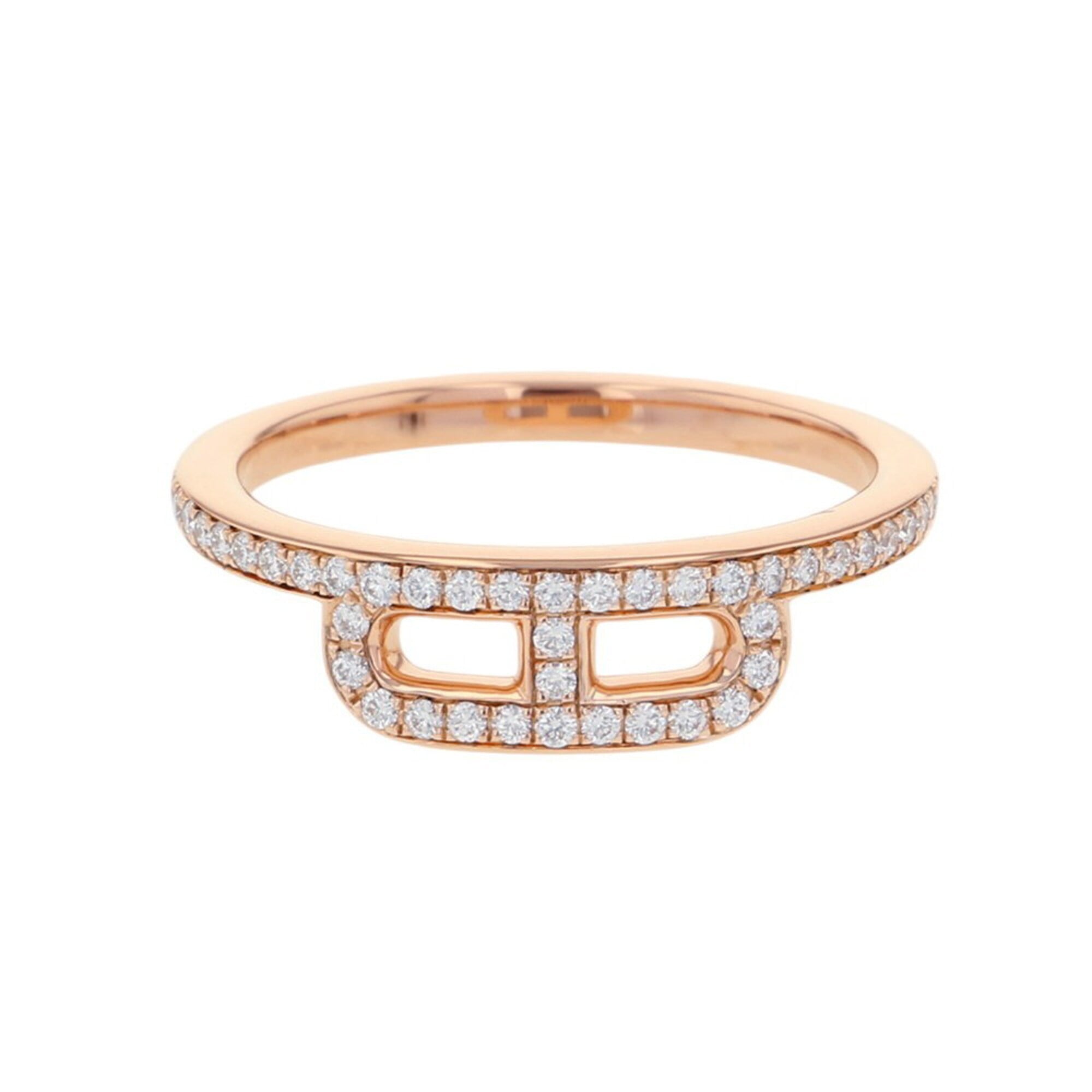 Hermes Link d\'Herms Ring, 52 Diamonds (0.22ct total), 18K Pink Gold, Ring Size 50.