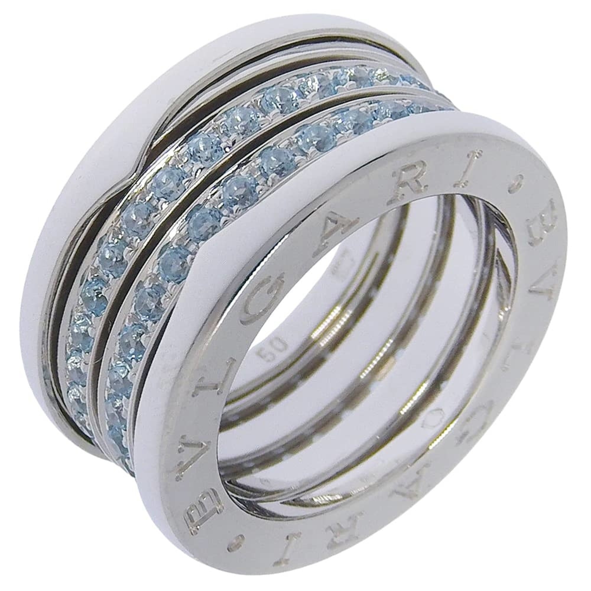 Bulgari BVLGARI B-Zero1 Ring, Size 9.5, 4-band design, 18K white gold with blue topaz, approx. 13g,