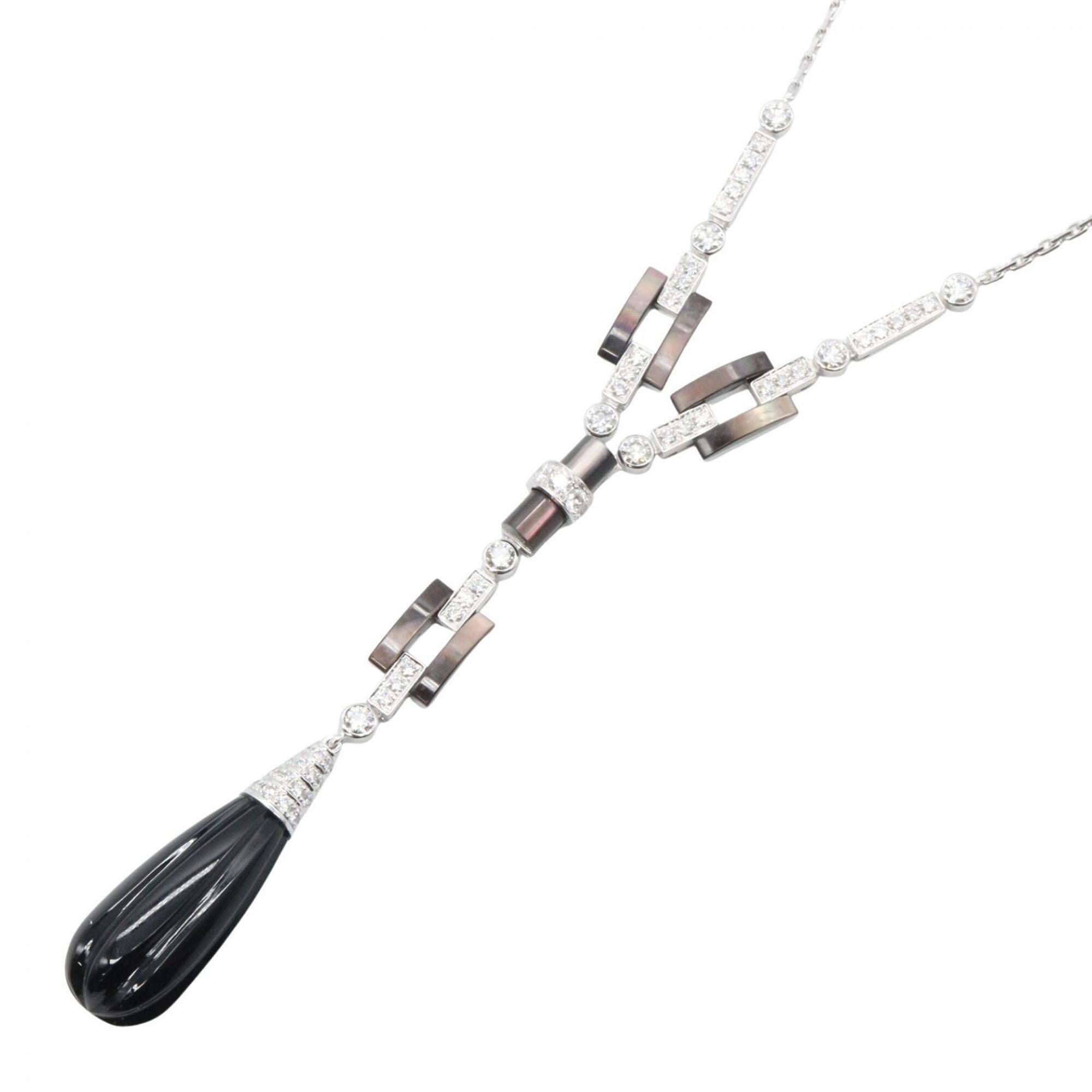 Cartier Agrafe Onyx Diamond Necklace, 18K White Gold (18KWG), Diamond, Onyx, Women\'s, Silver, Black